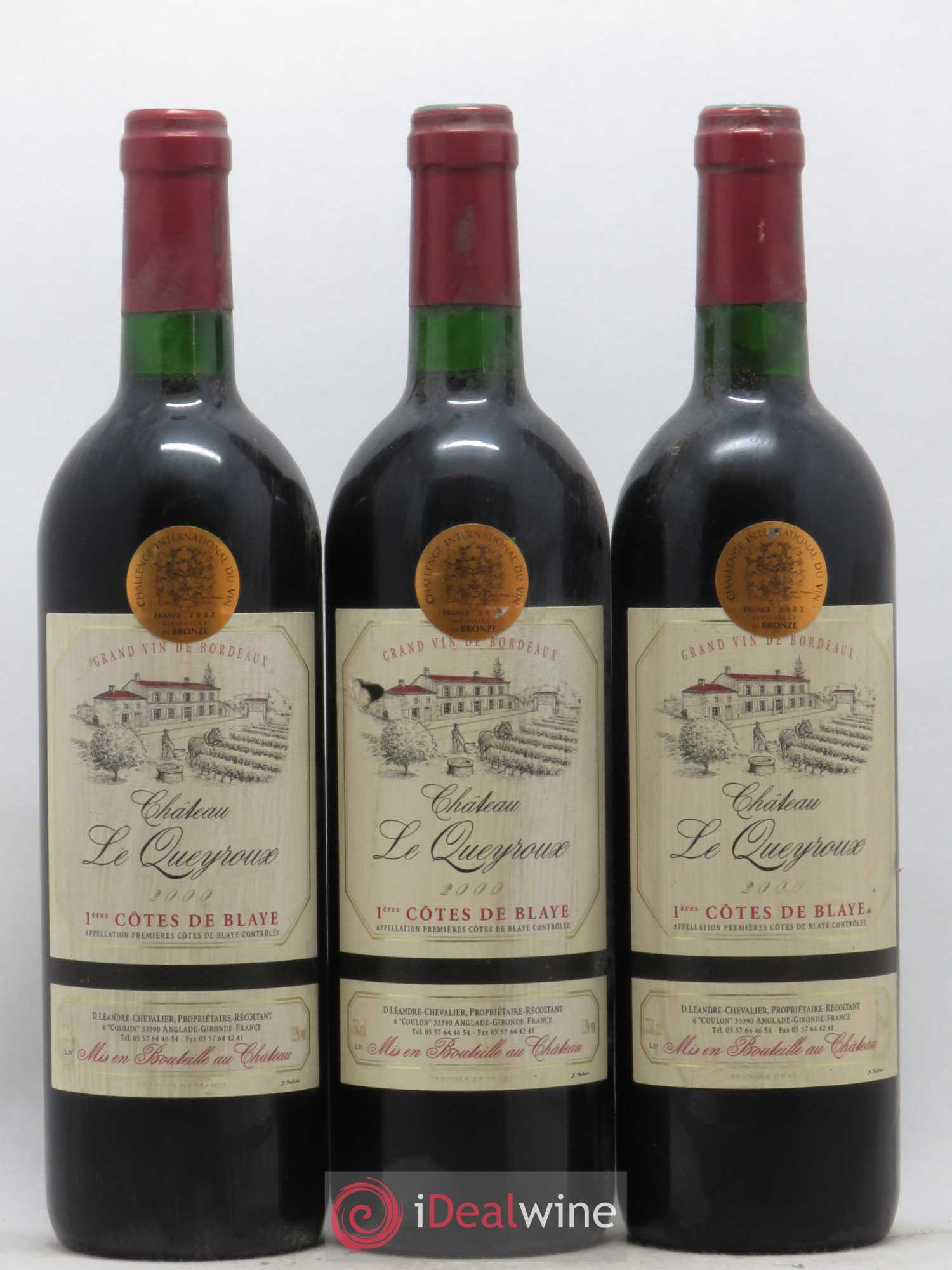 Premières-Côtes-de-Blaye (Blaye-Côtes-de-Bordeaux) Chateau le Queyroux 2000 - Lot de 3 bouteilles - 0