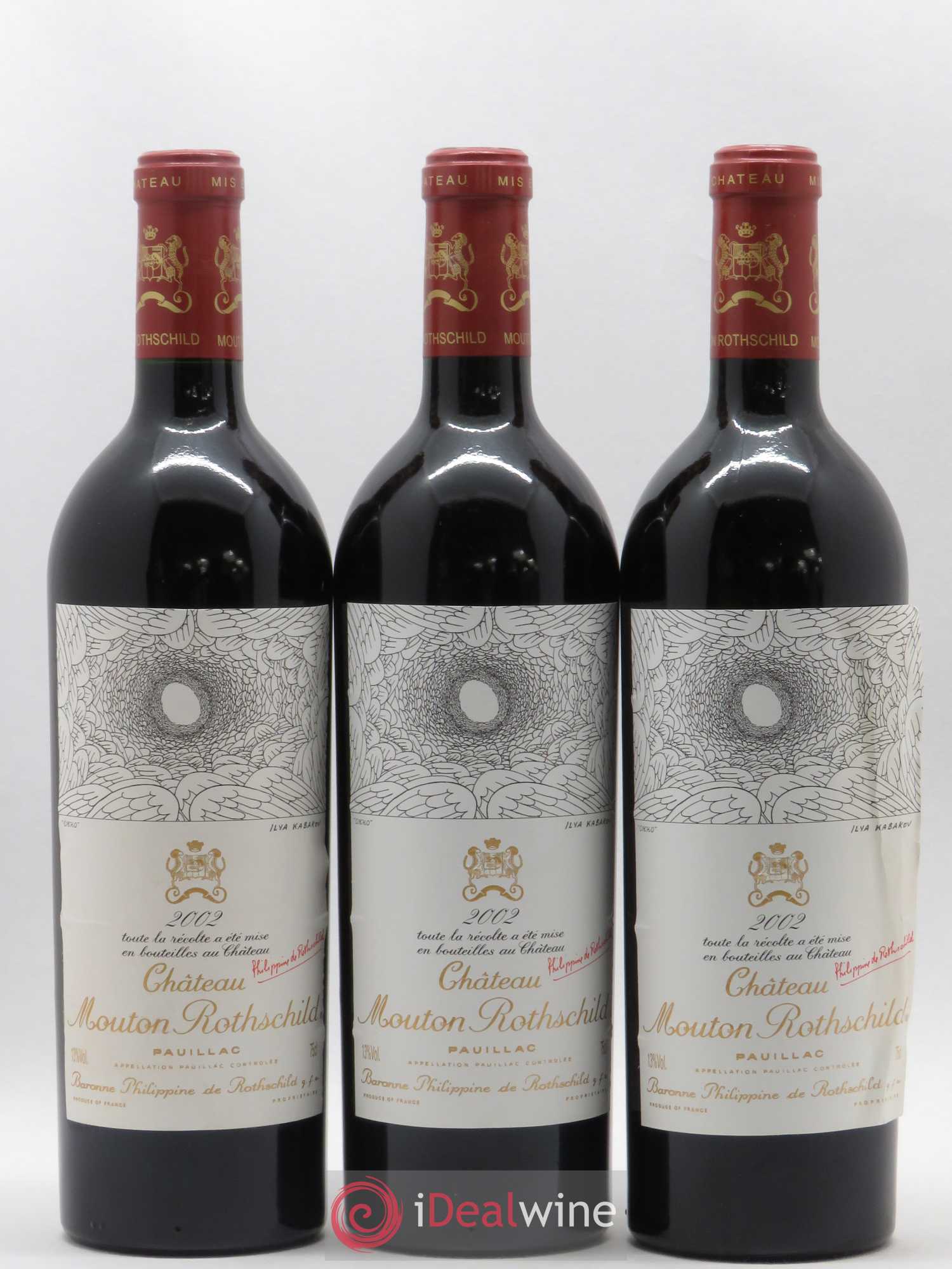 Château Mouton Rothschild 1er Grand Cru Classé 2002 - Lot de 3 bouteilles - 0