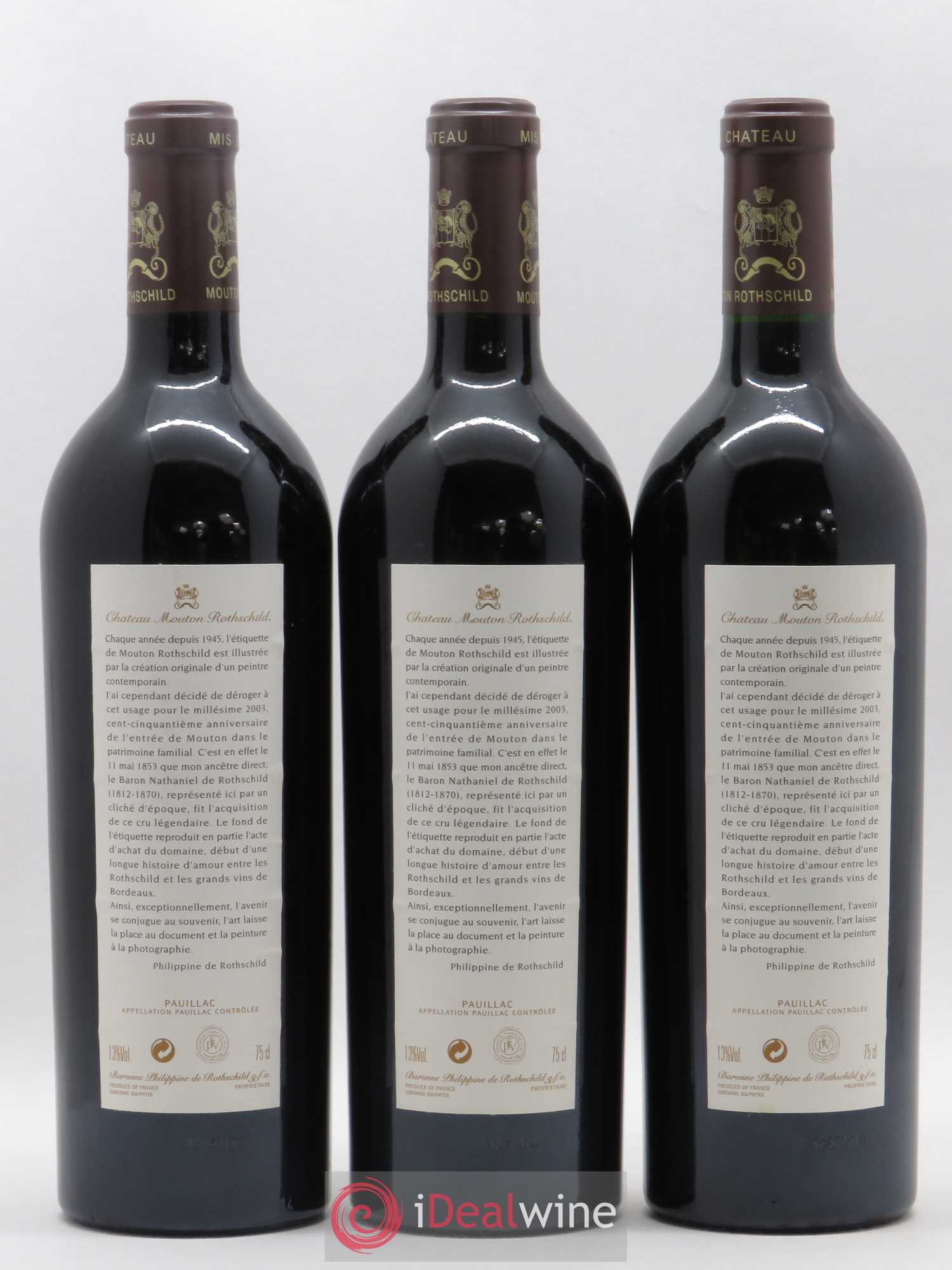 Château Mouton Rothschild 1er Grand Cru Classé 2003 - Lot de 3 bouteilles - 1