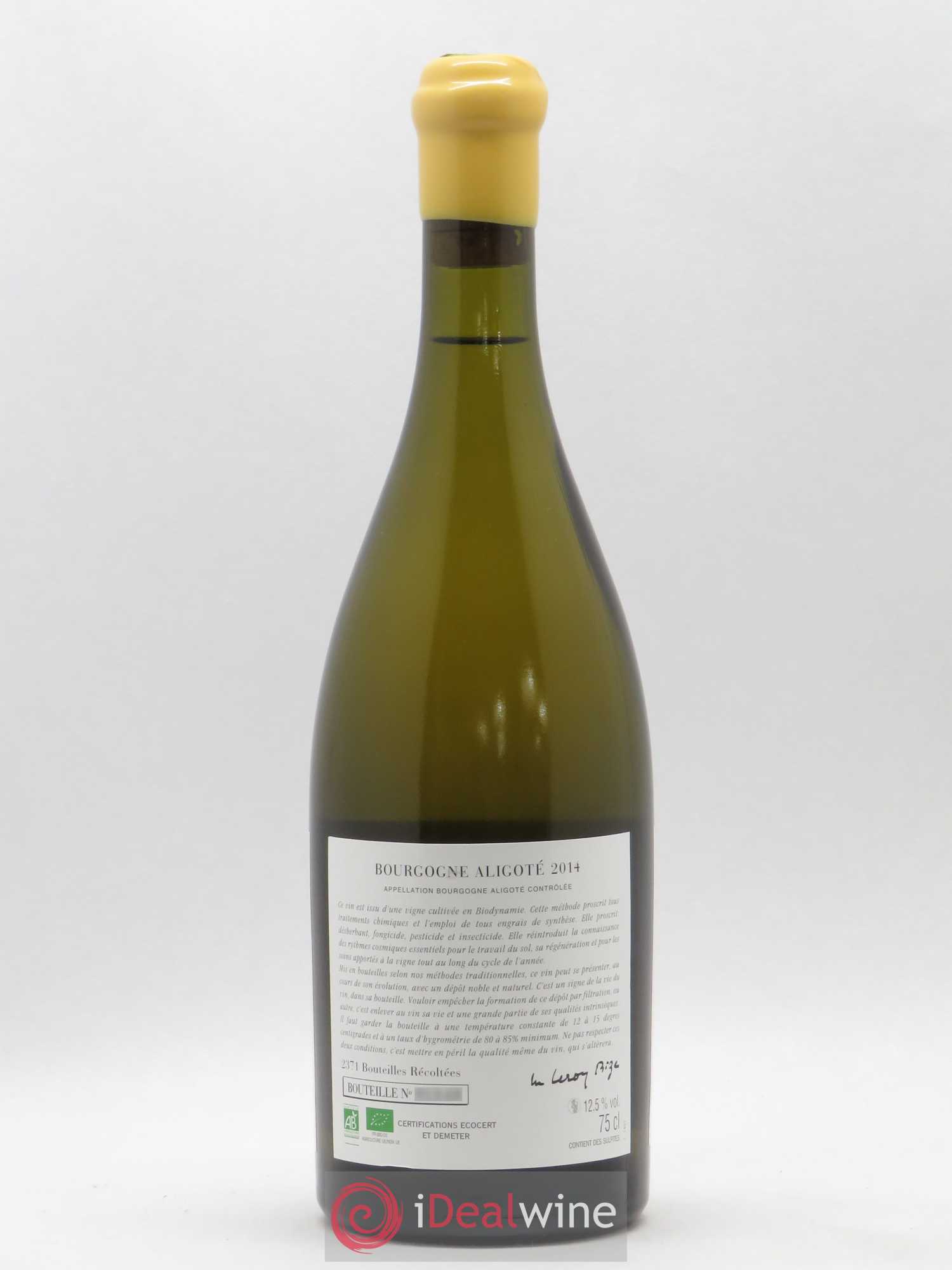 Bourgogne Aligoté Sous Chatelet d'Auvenay (Domaine) 2014 - Lot de 1 bouteille - 1