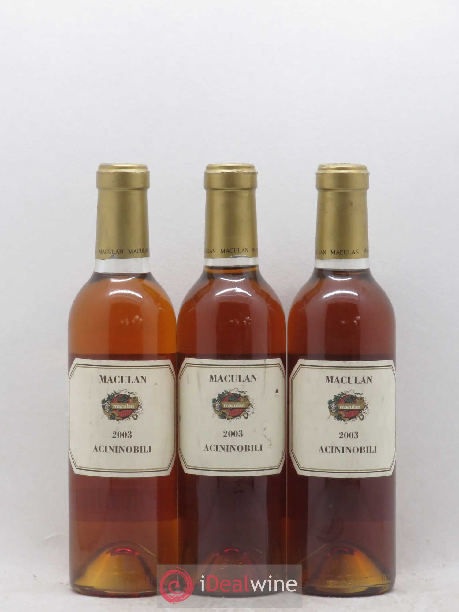 Italie Veneto Bianco Passito Acini Nobile Maculan (sans prix de réserve) 2003 - Posten von 3 Demi-Flaschen - 0