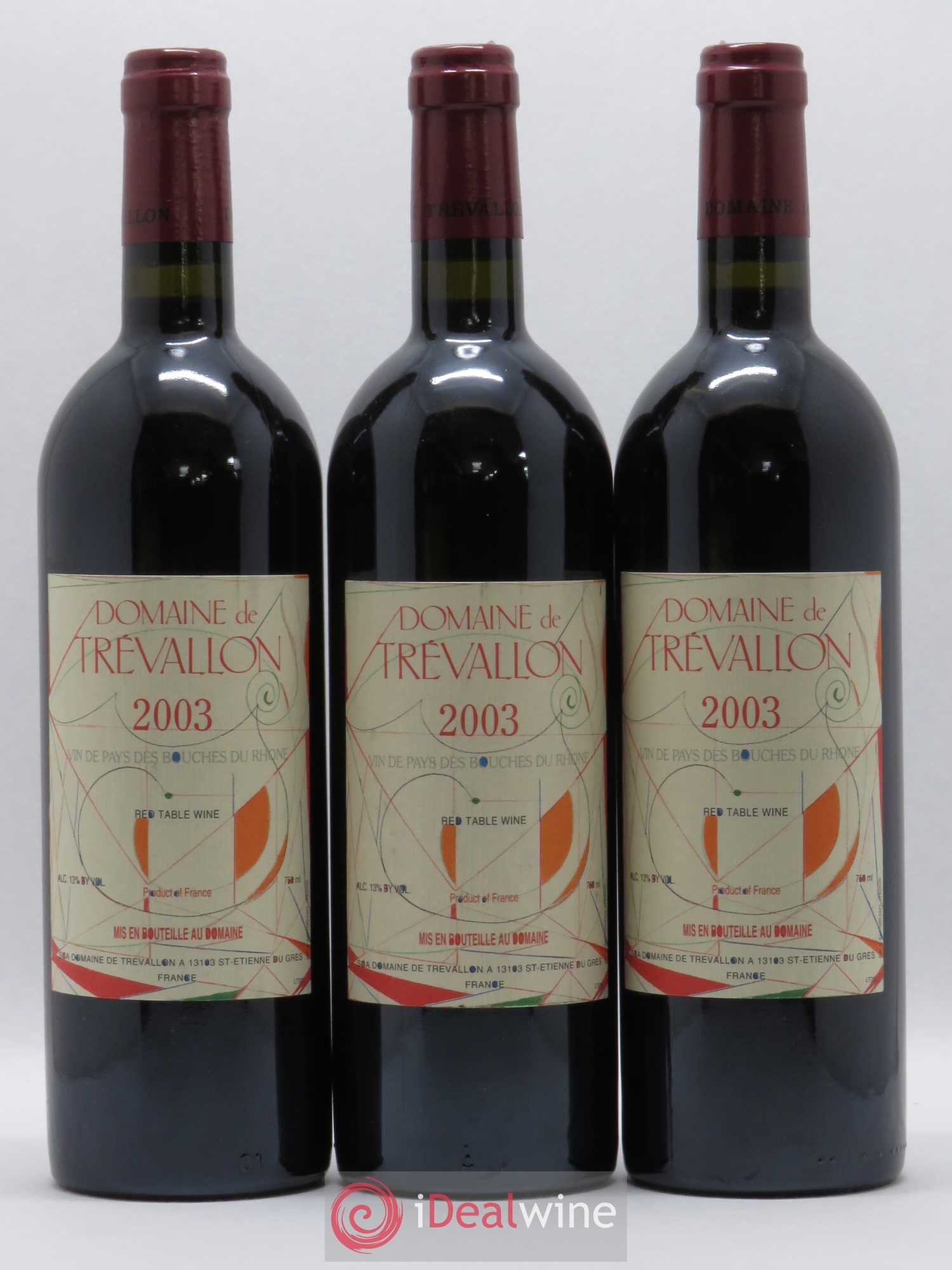VDP Bouches du Rhône Trévallon (Domaine de) Eloi Dürrbach (sans prix de réserve) 2003 - Lot de 3 bouteilles - 0