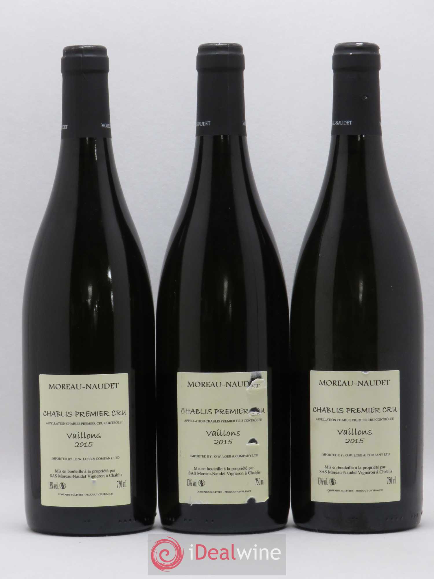 Chablis 1er Cru Vaillons Moreau Naudet (sans prix de réserve) 2015 - Posten von 3 Flaschen - 1