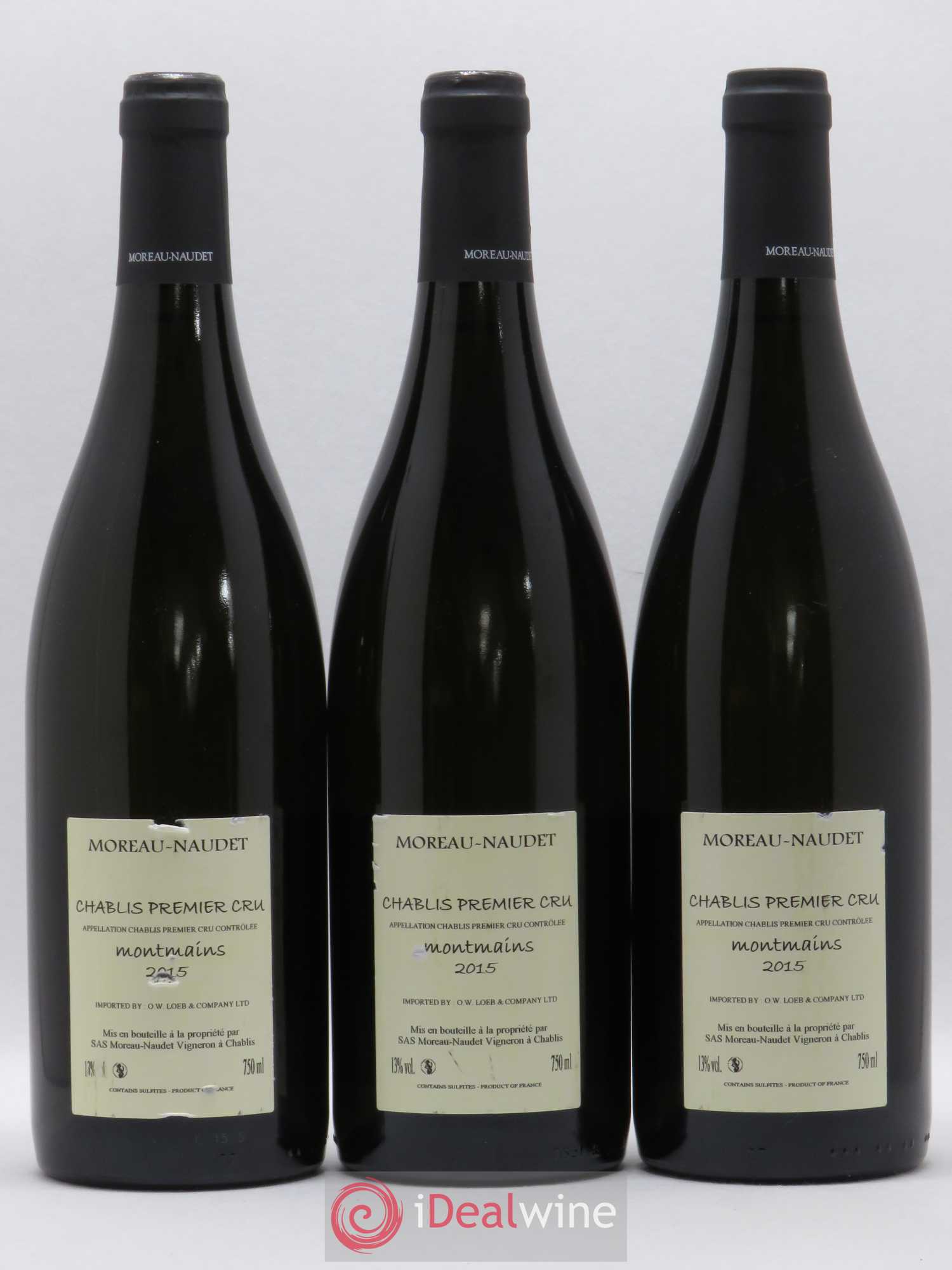 Chablis 1er Cru Montmains Moreau Naudet (sans prix de réserve) 2015 - Posten von 3 Flaschen - 1