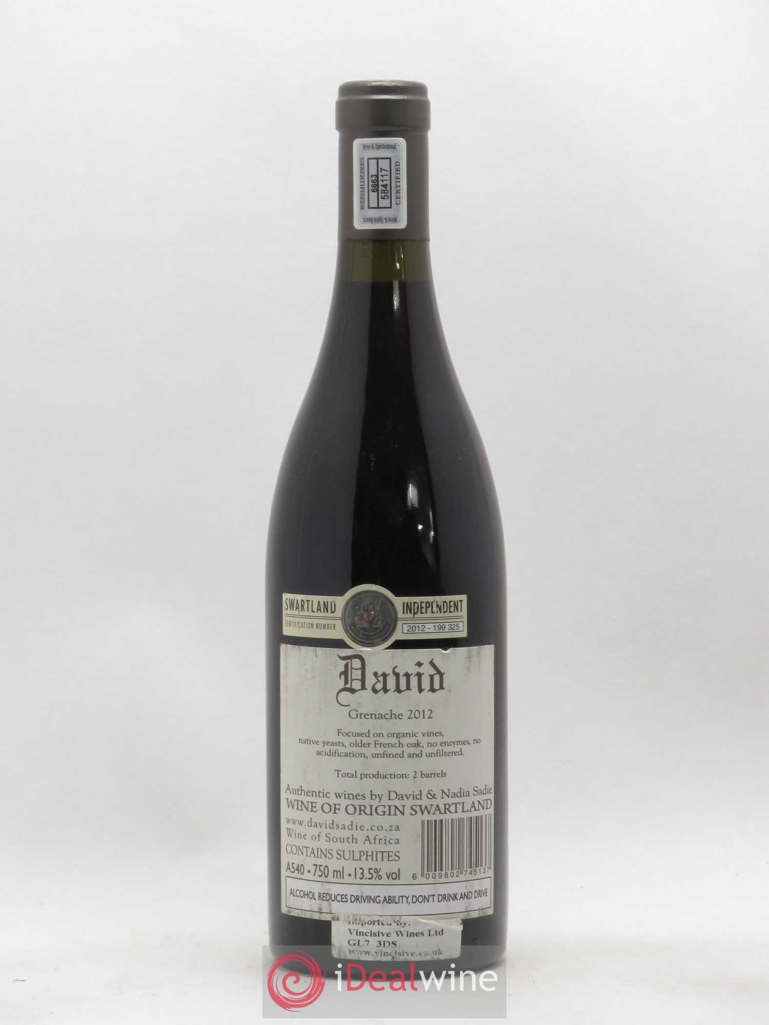 Afrique du Sud Swartland David and Nadia Sadie Grenache (sans prix de réserve) 2012 - Posten von 1 Flasche - 1