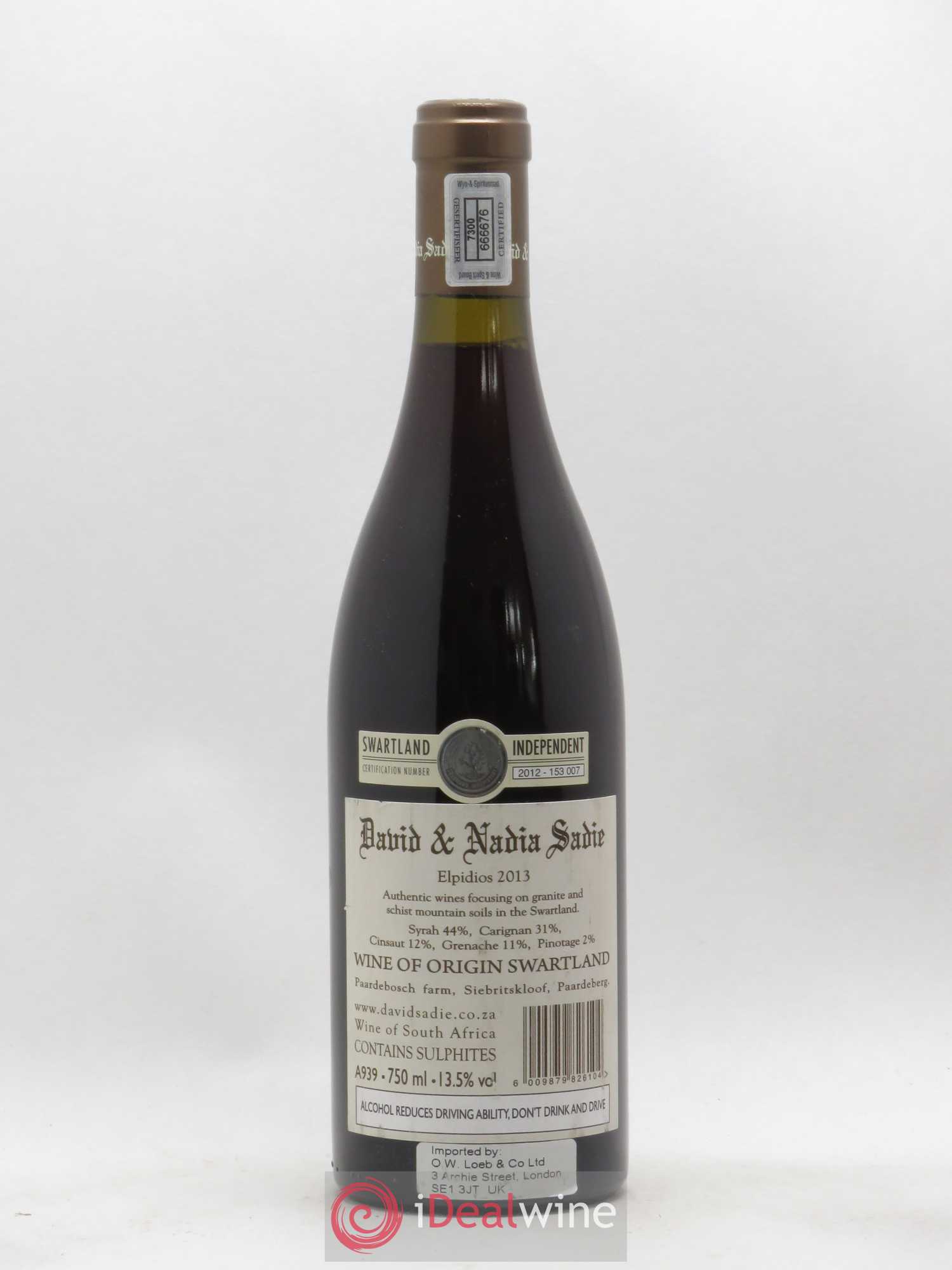 Afrique du Sud Swartland David and Nadia Sadie Elpidios (sans prix de réserve) 2013 - Posten von 1 Flasche - 1