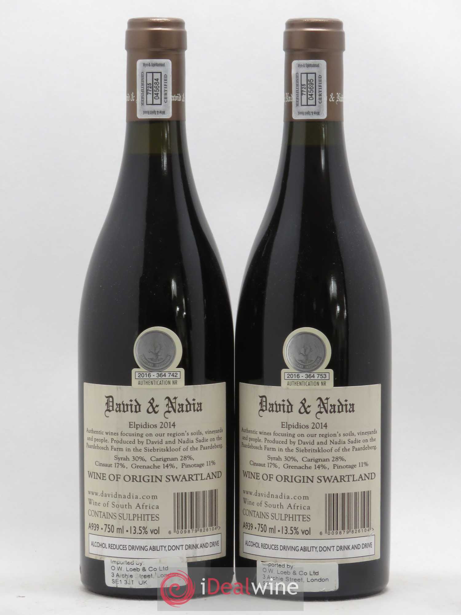 Afrique du Sud Swartland David and Nadia Sadie Elpidios (sans prix de réserve) 2014 - Posten von 2 Flaschen - 1