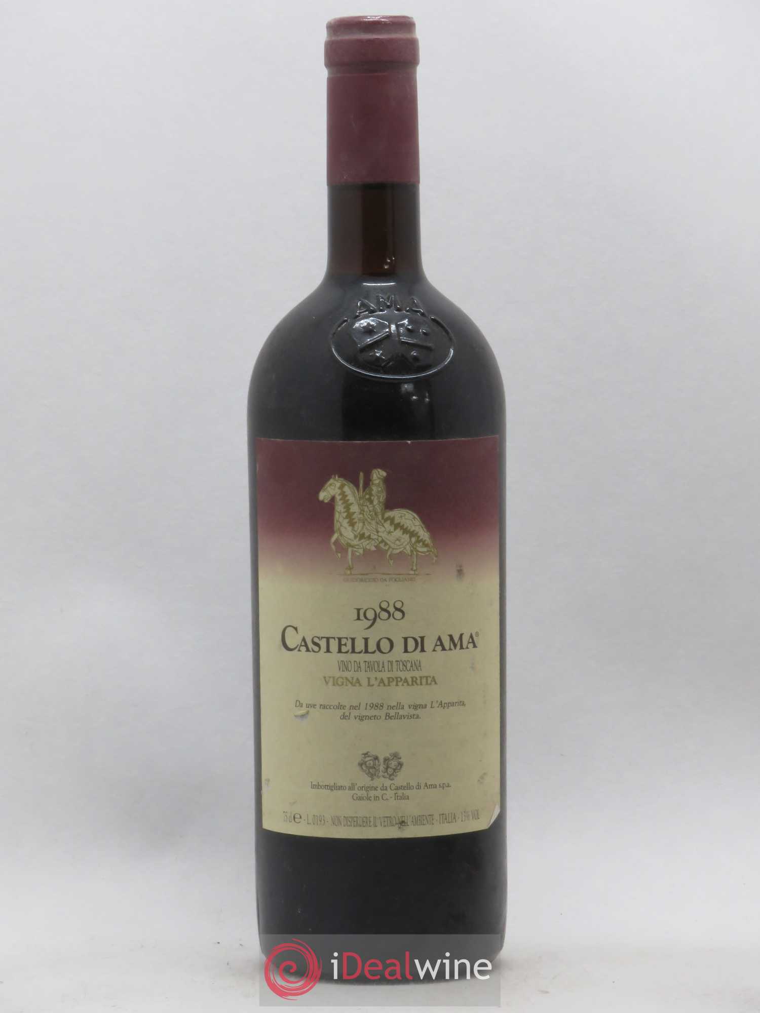 Italie Vino da Tavola Di Toscana Castello Di Ama Vigna l'Apparita (sans prix de réserve) 1988 - Posten von 1 Flasche - 0