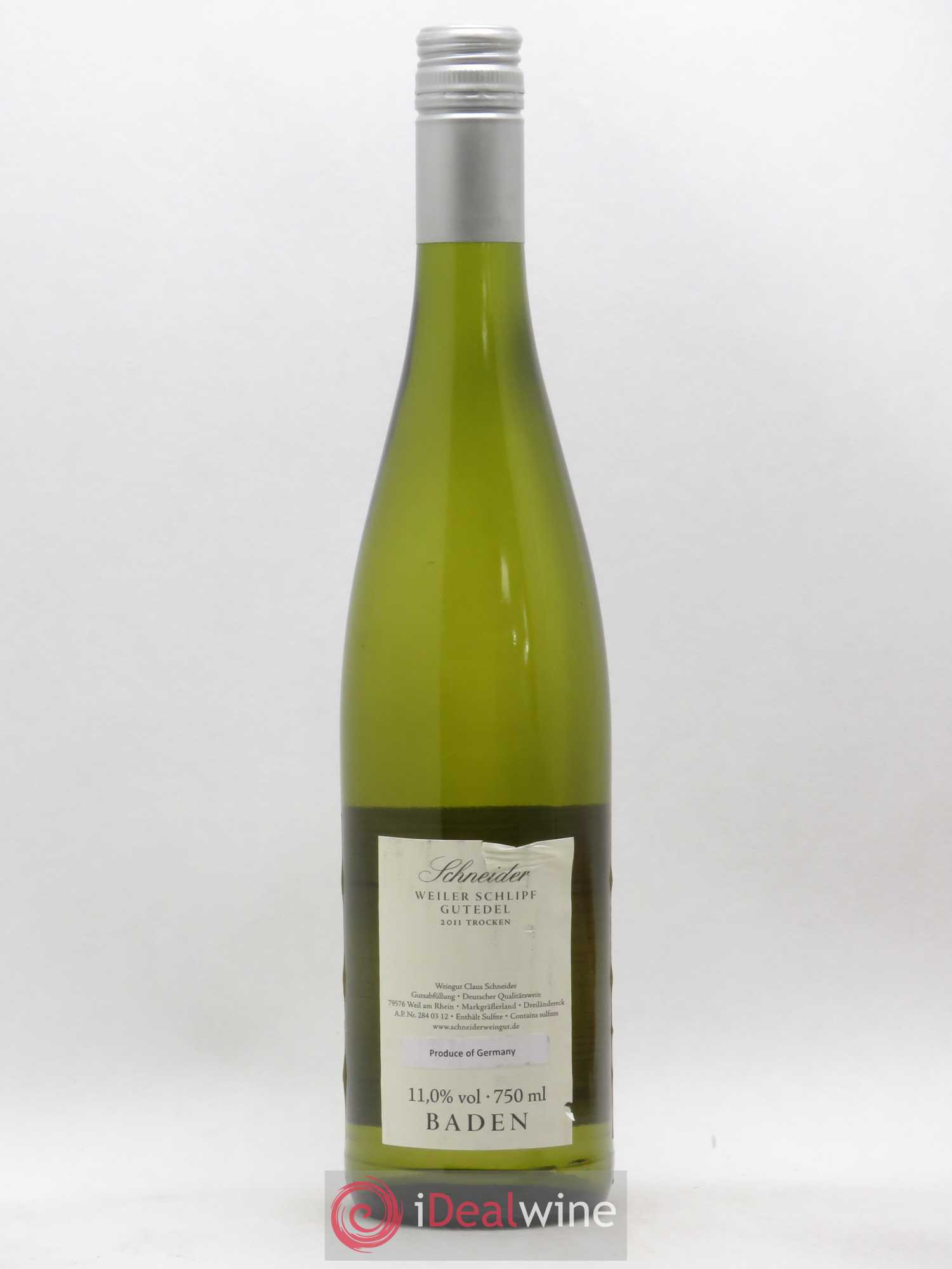 Allemagne Mosel-Saar Schneider Weiler Schlipf Gutedel Trocken (sans prix de réserve) 2011 - Posten von 1 Flasche - 1
