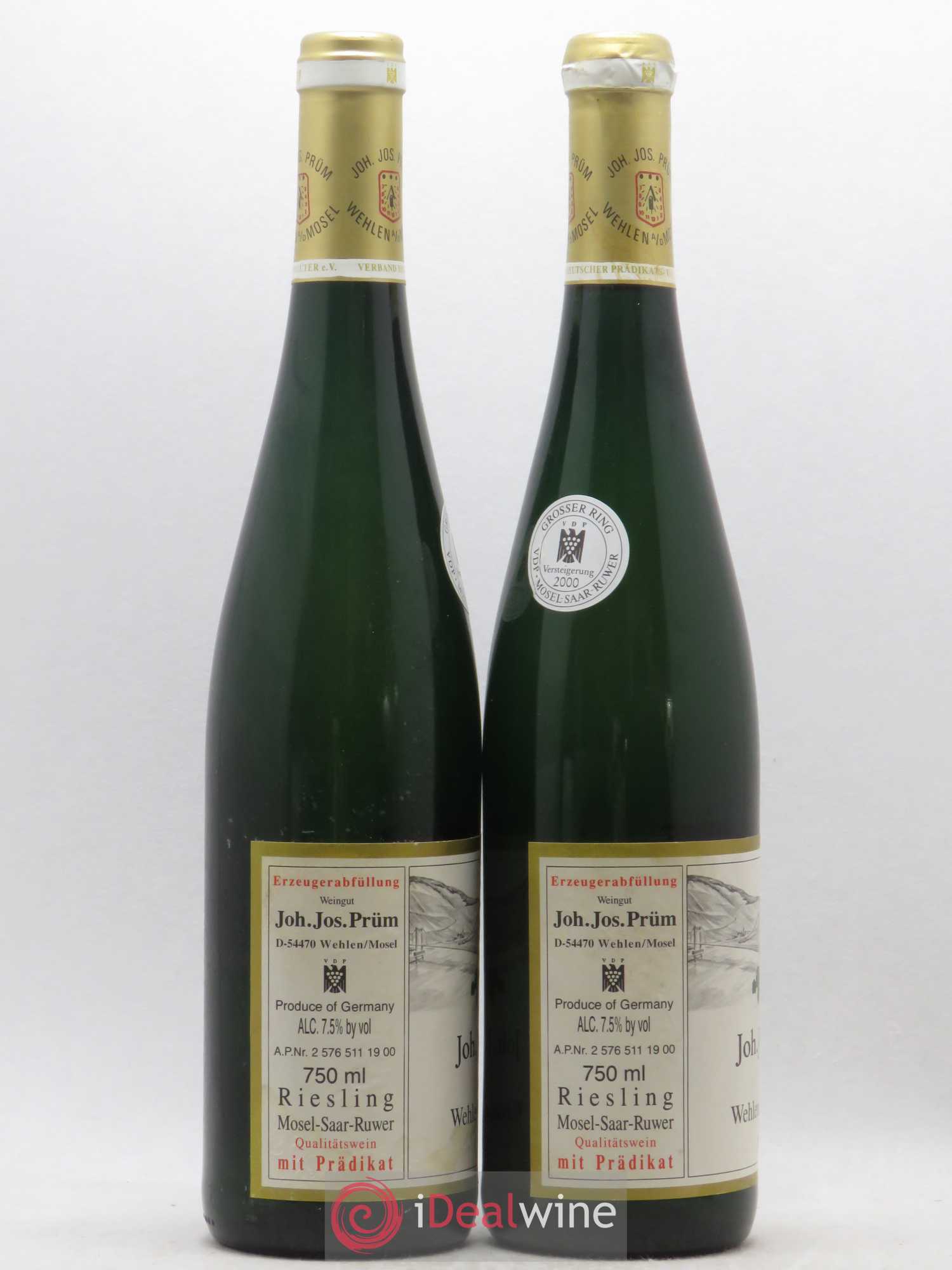 Riesling Joh. Jos. Prum Wehlener Sonnenuhr Auslese Mosel-Saar-Ruwer Versteigerung 1999 - Lot of 2 bottles - 1