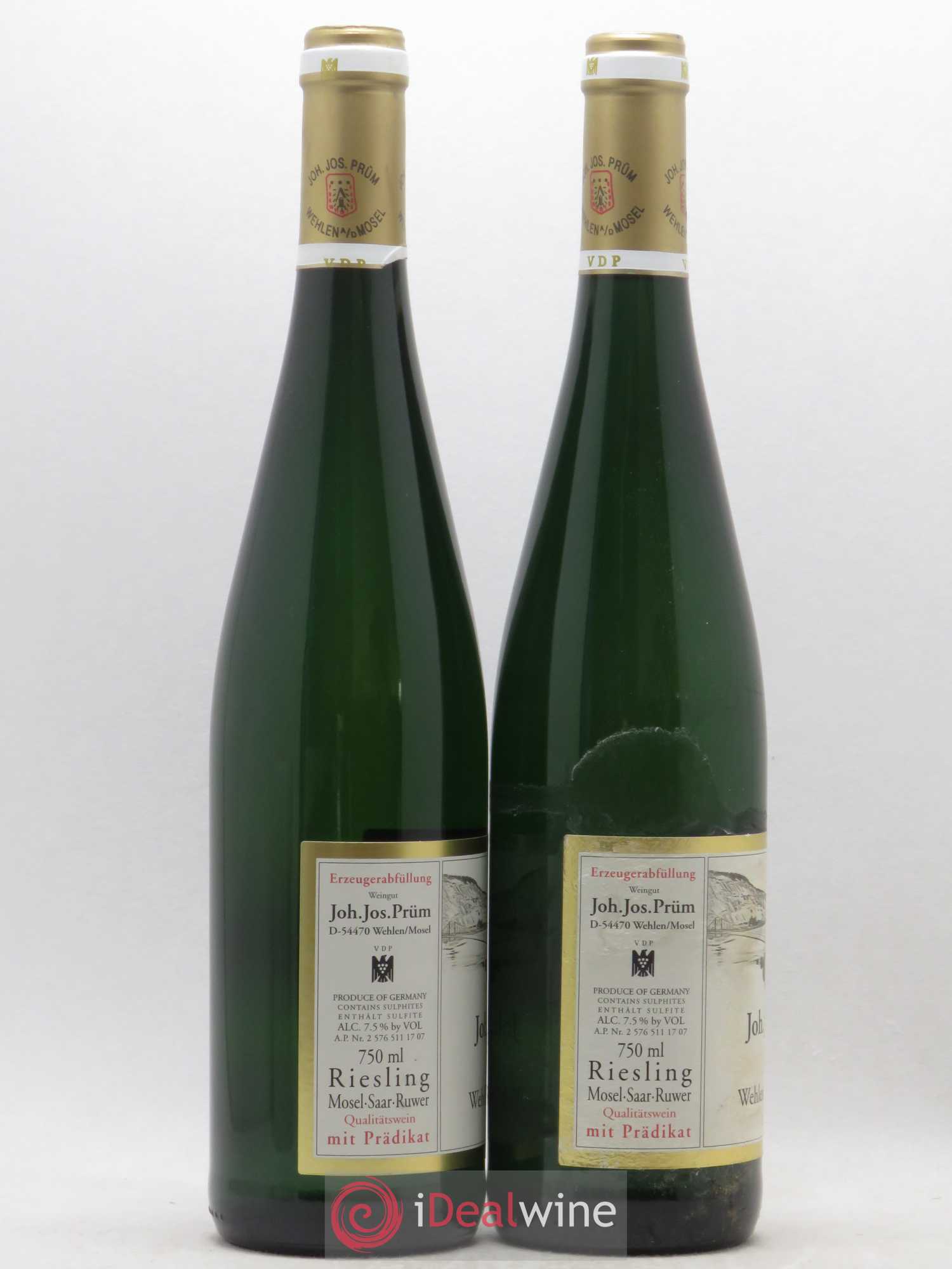 Riesling Joh. Jos. Prum Wehlener Sonnenuhr Auslese Mosel-Saar-Ruwer (sans prix de réserve) 2006 - Posten von 2 Flaschen - 1