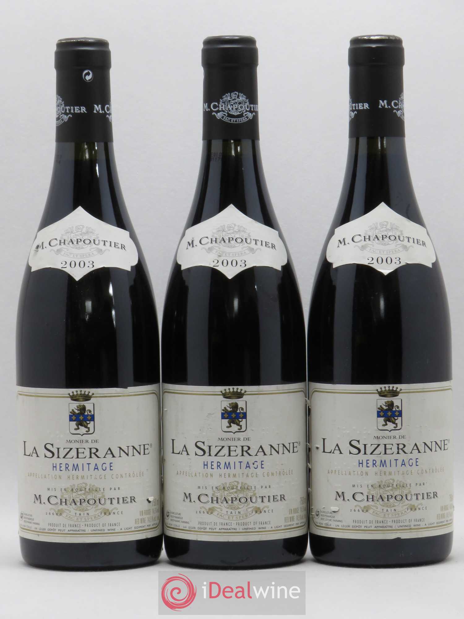 Hermitage Monier de La Sizeranne Chapoutier 2003 - Lot de 3 bouteilles - 0