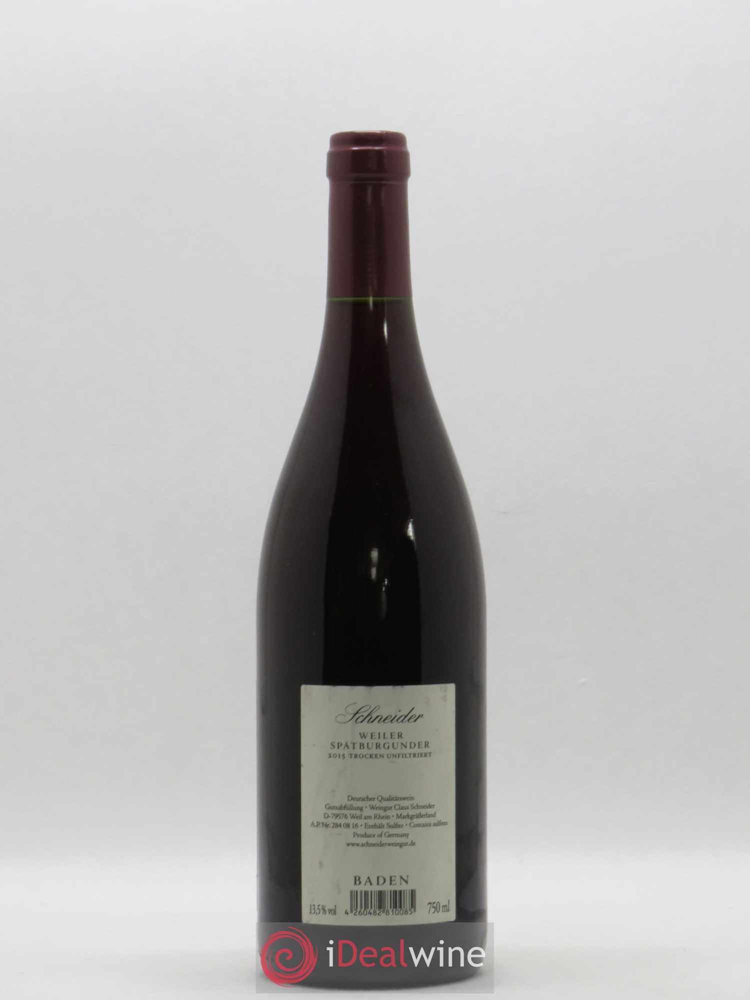 Allemagne Weiler Spatburgunder Schneider (sans prix de réserve) 2015 - Posten von 1 Flasche - 1
