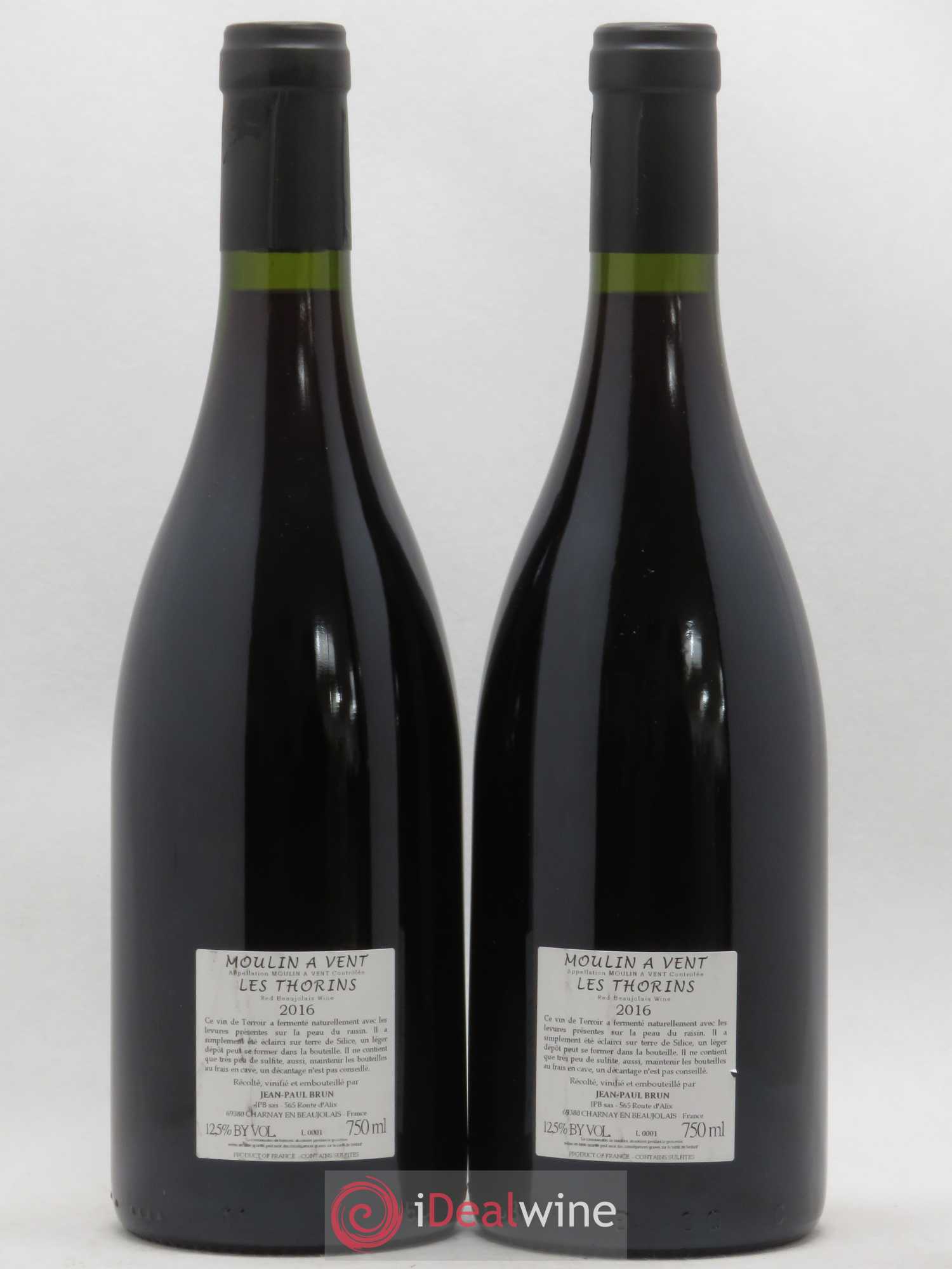 Moulin-à-Vent Les Thorins Terres dorées - J-P. Brun (Domaine des)  (sans prix de réserve) 2016 - Lot de 2 bouteilles - 1