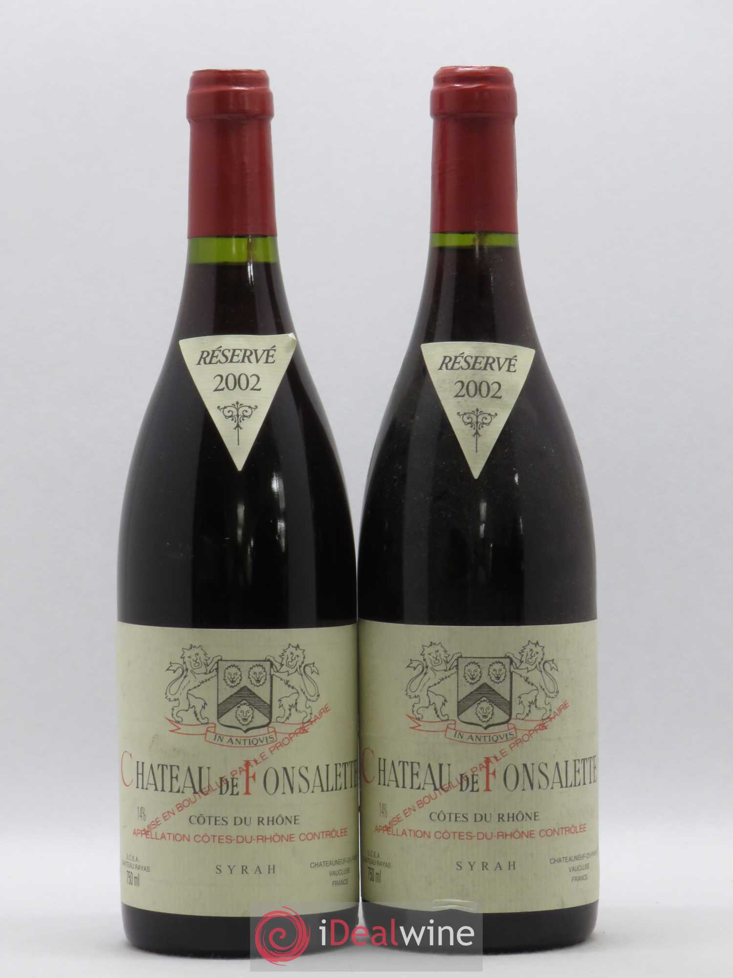 Côtes-du-Rhône Cuvée Syrah Château de Fonsalette 2002 - Lot de 2 bouteilles - 0