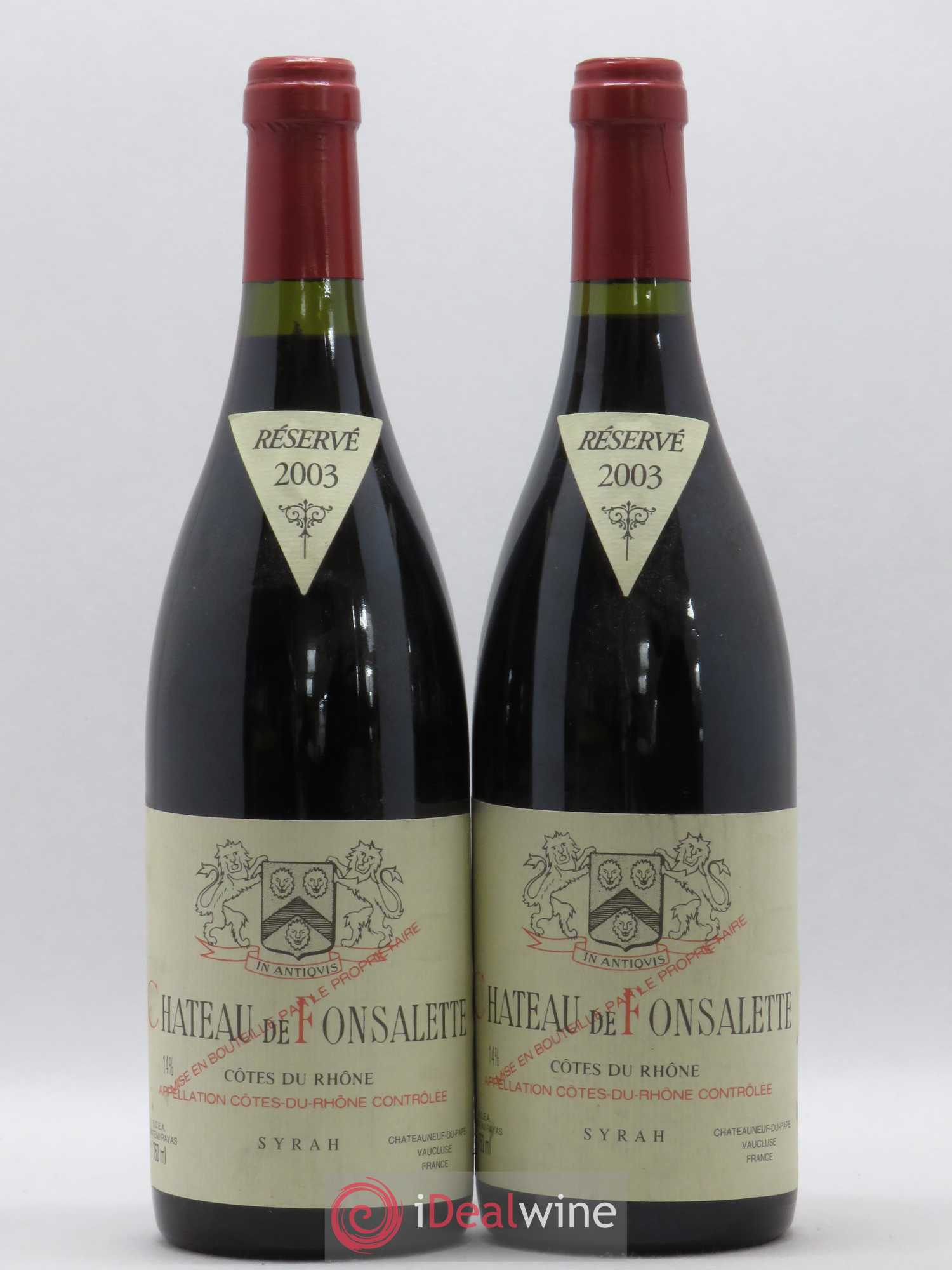 Côtes-du-Rhône Cuvée Syrah Château de Fonsalette 2003 - Lot de 2 bouteilles - 0