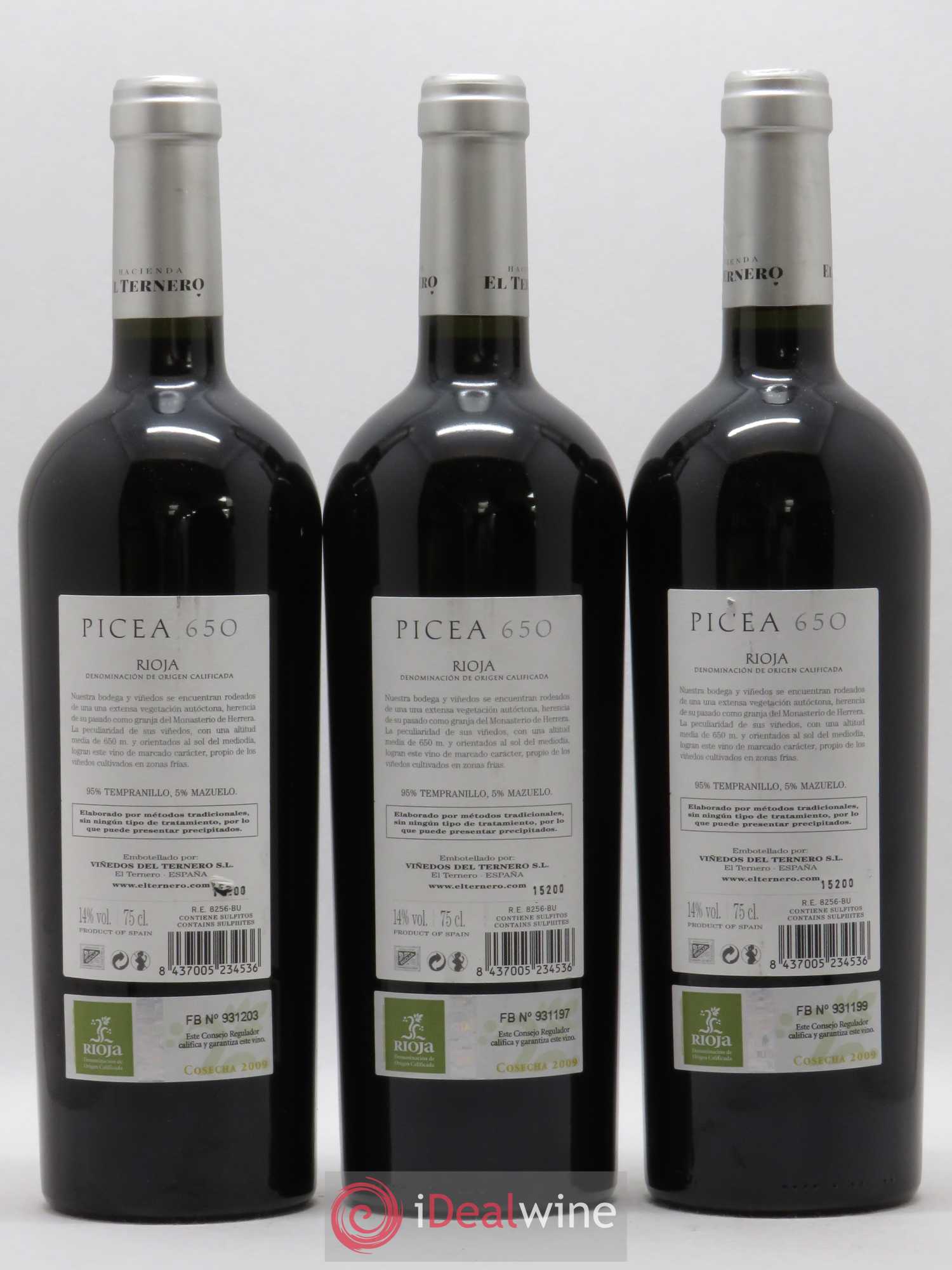 Rioja DOCA El Ternero Picea 650 (sans prix de réserve) 2009 - Posten von 3 Flaschen - 1