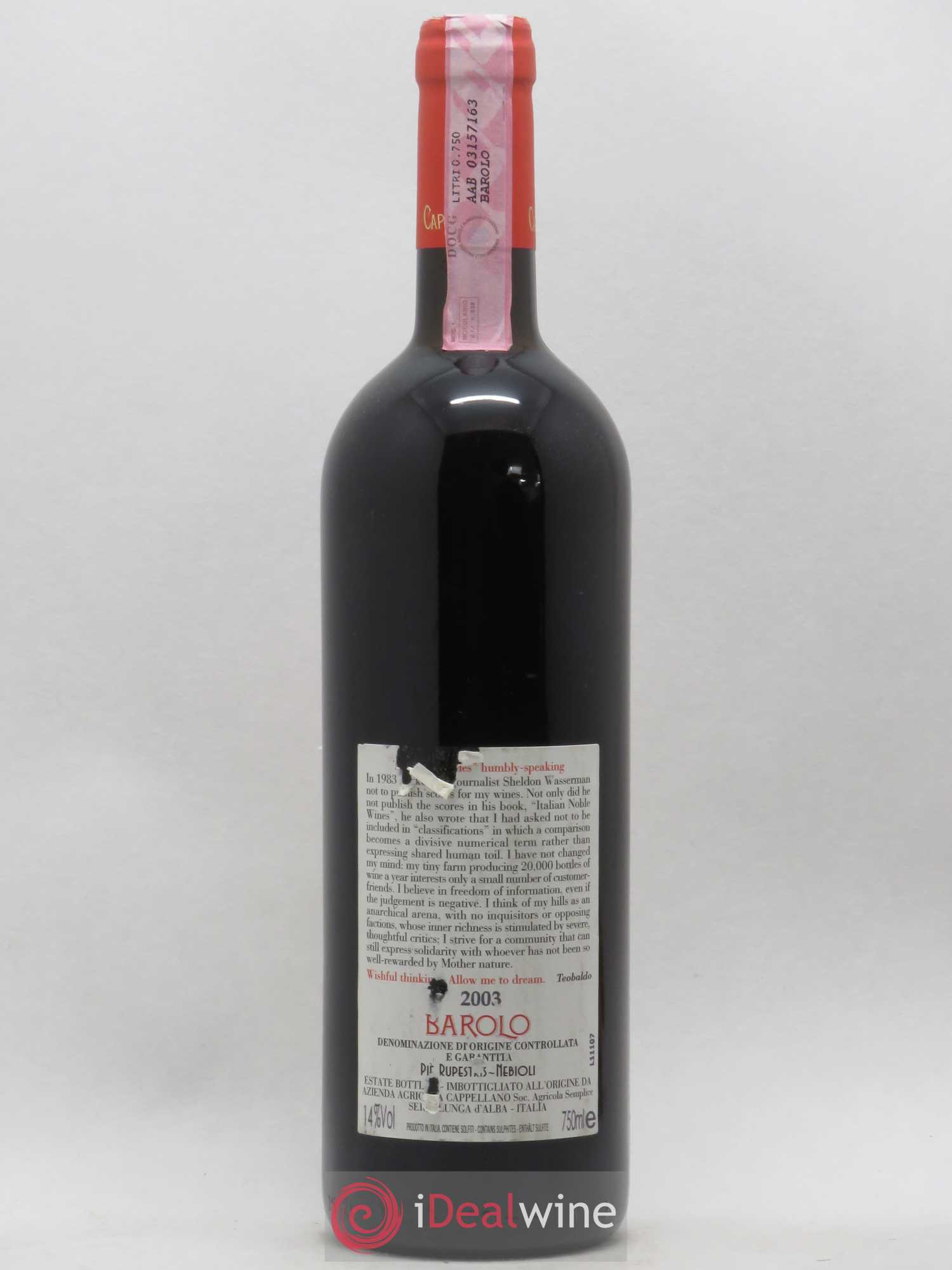 Barolo DOCG Cappellano 2003 - Lot de 1 bouteille - 1