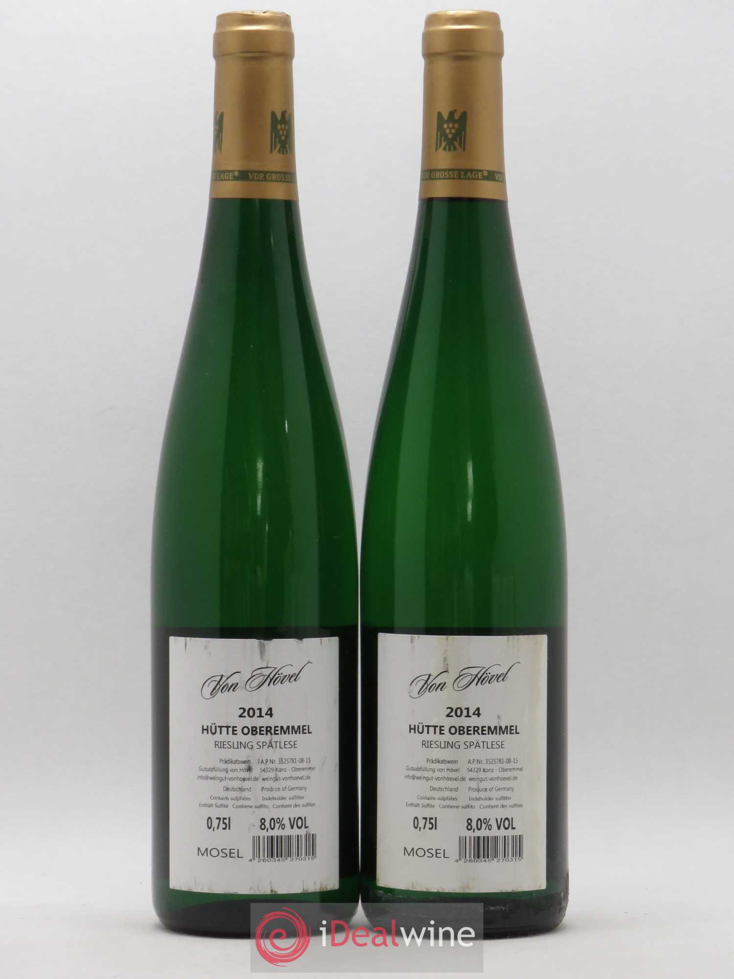 Allemagne Mosel-Saar Riesling Spatlese Hütte Oberemmel Grosse Lage Goldkapsul Von Hovel (sans prix de réserve) 2014 - Posten von 2 Flaschen - 1