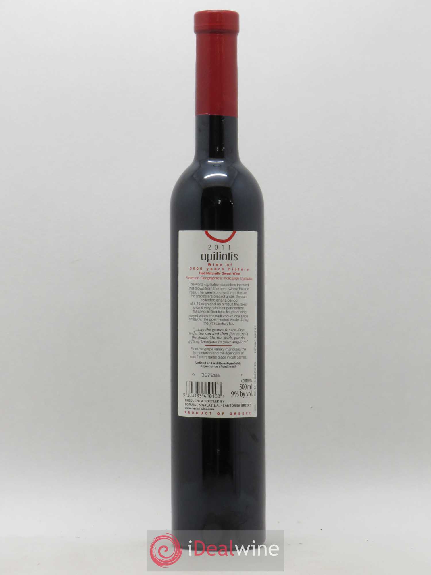Vins Etrangers Cyclades IGP Vin doux Naturel Apiliotis Sigalas 50cl (sans prix de réserve) 2011 - Posten von 1 Flasche - 1