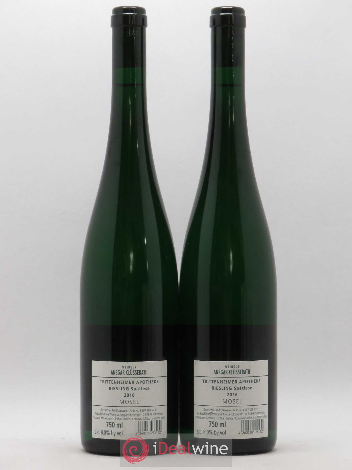 Allemagne Mosel-Saar Riesling Spatlese Trittenheimer Apotheke Ansgar Clusserath (no reserve) 2016 - Lot of 2 bottles - 1