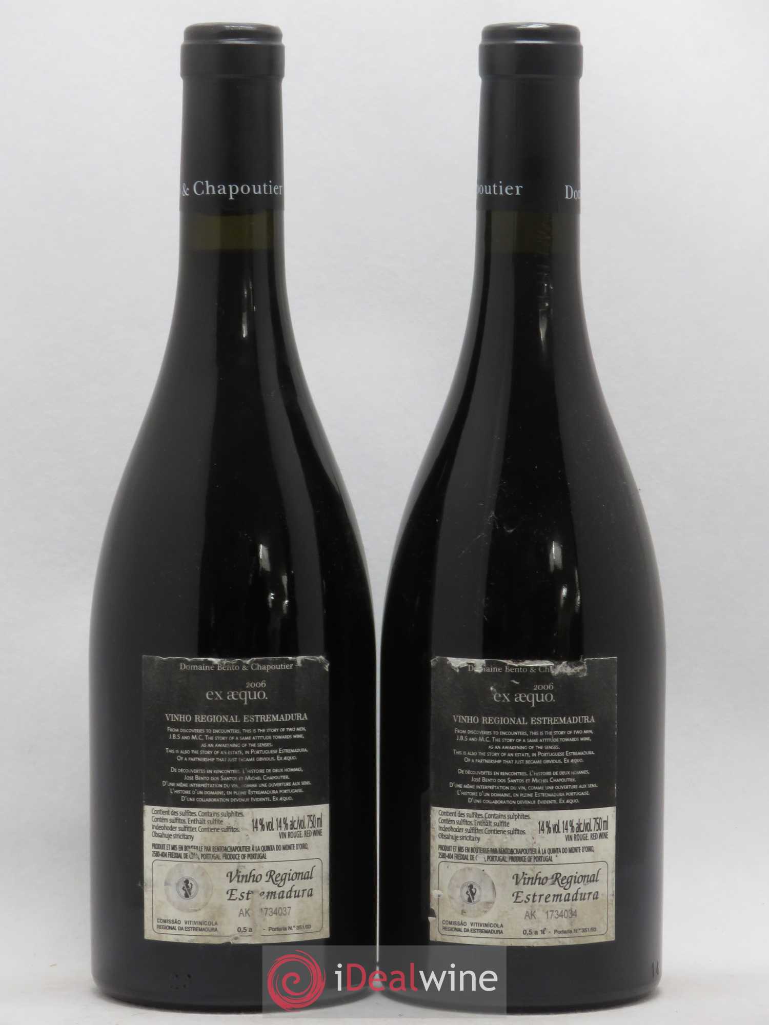 Portugal Vinho Regional Estremadura Ex Aequo Domaine Bento and Chapoutier (sans prix de réserve) 2006 - Lot de 2 bouteilles - 1