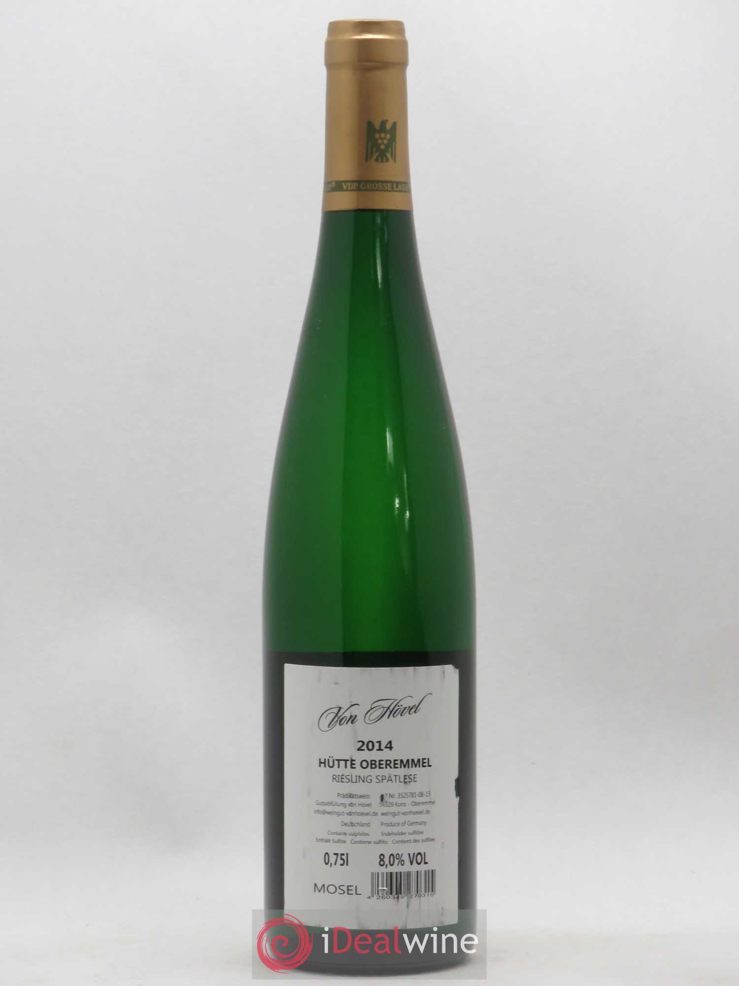 Riesling Von Hovel Hutte Oberemmel Riesling Spatlese (sans prix de réserve) 2014 - Posten von 1 Flasche - 1