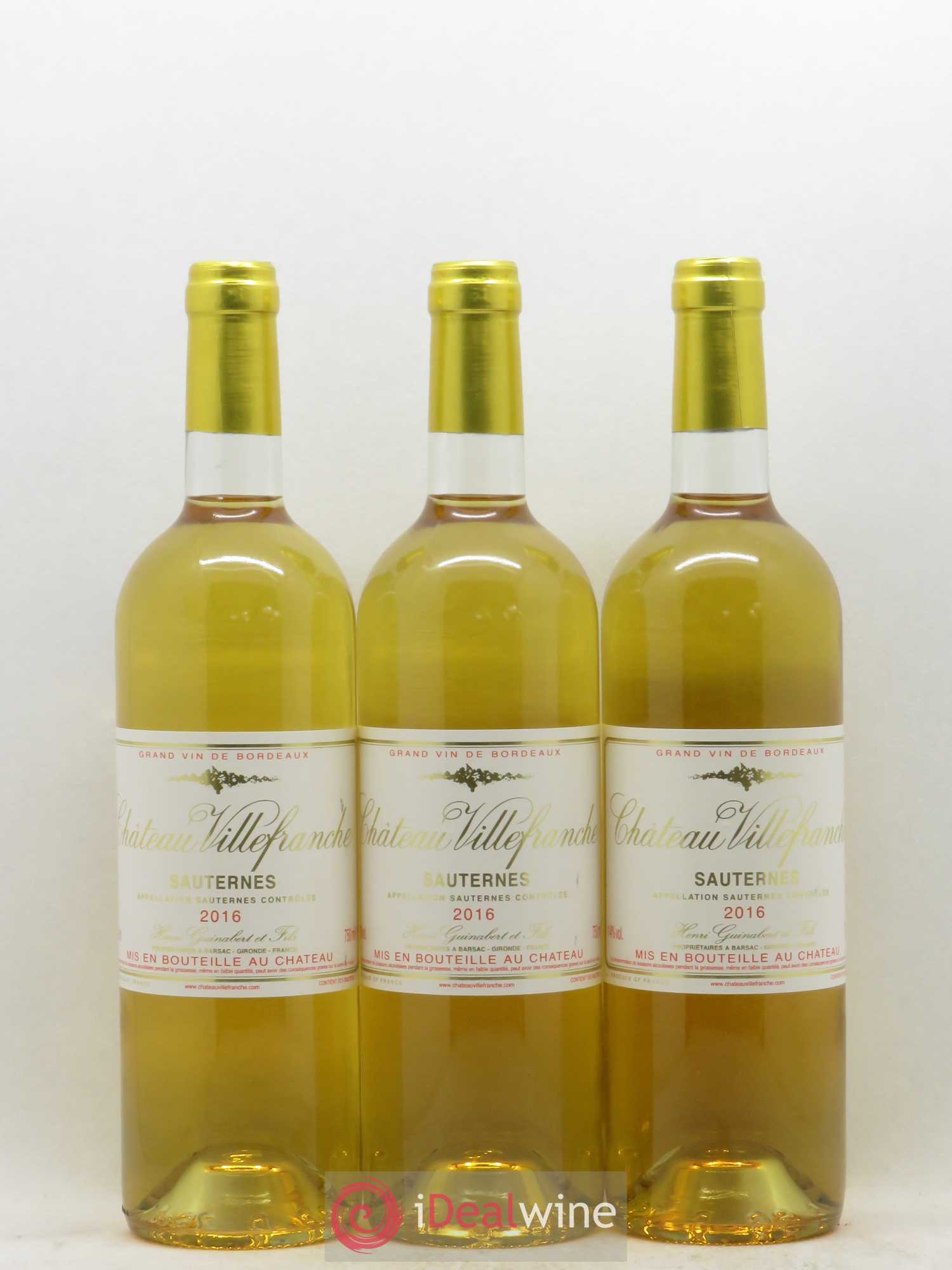 Sauternes Chateau Villefranche (sans prix de réserve) 2016 - Lot de 6 bouteilles - 1