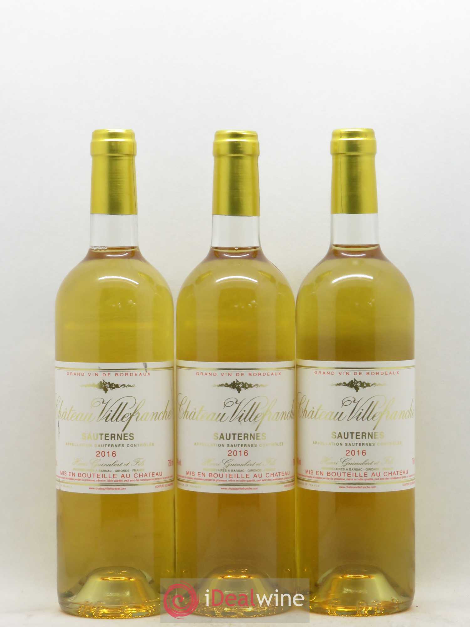 Sauternes Chateau Villefranche (sans prix de réserve) 2016 - Lotto di 3 bottiglie - 0