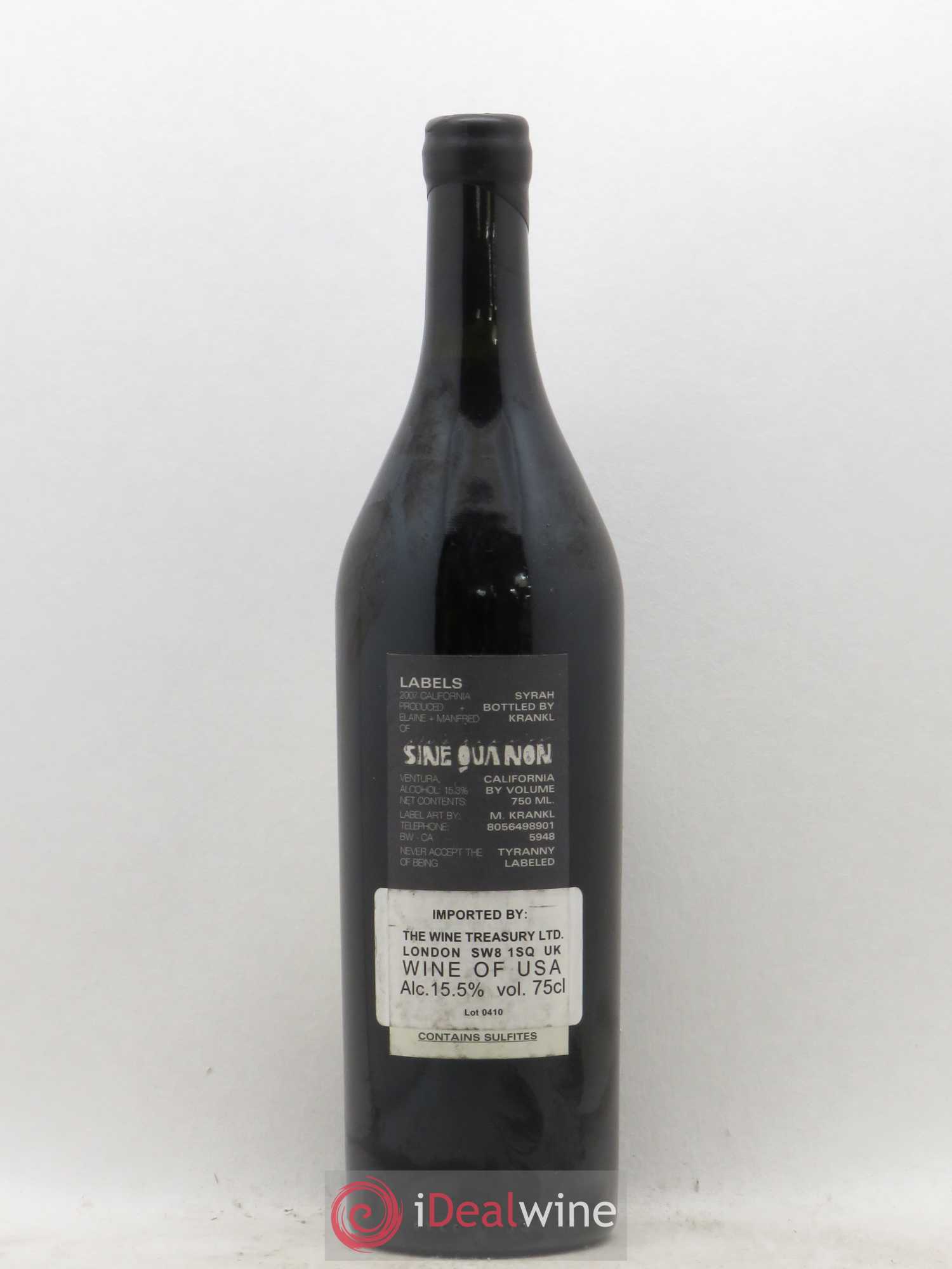 USA Syrah Labels Sine Qua Non 2007 - Lot de 1 bouteille - 1