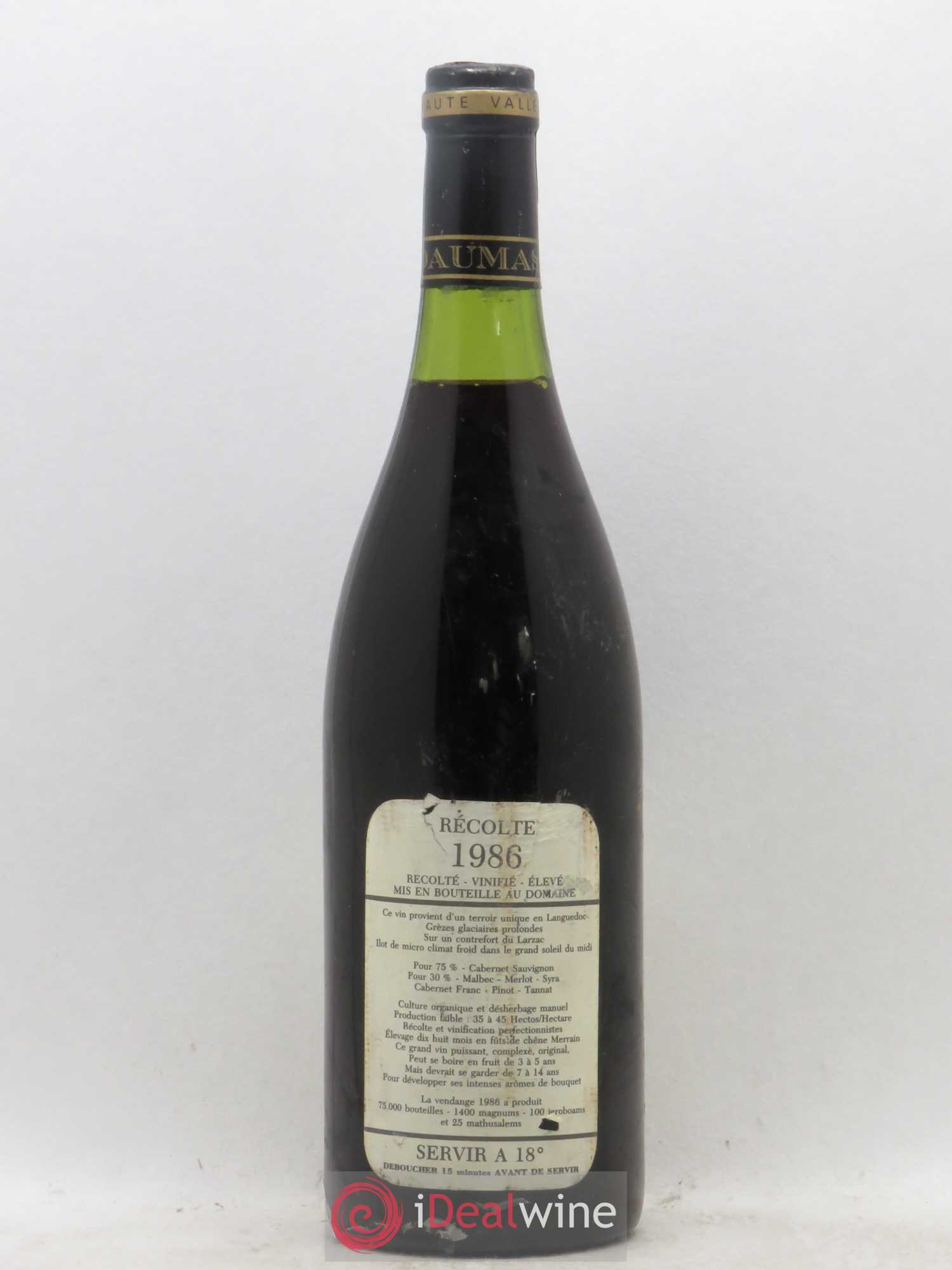 Saint-Guilhem-le-Désert - Cité d'Aniane Mas Daumas Gassac Famille Guibert de La Vaissière (sans prix de réserve) 1986 - Lot de 1 bouteille - 1