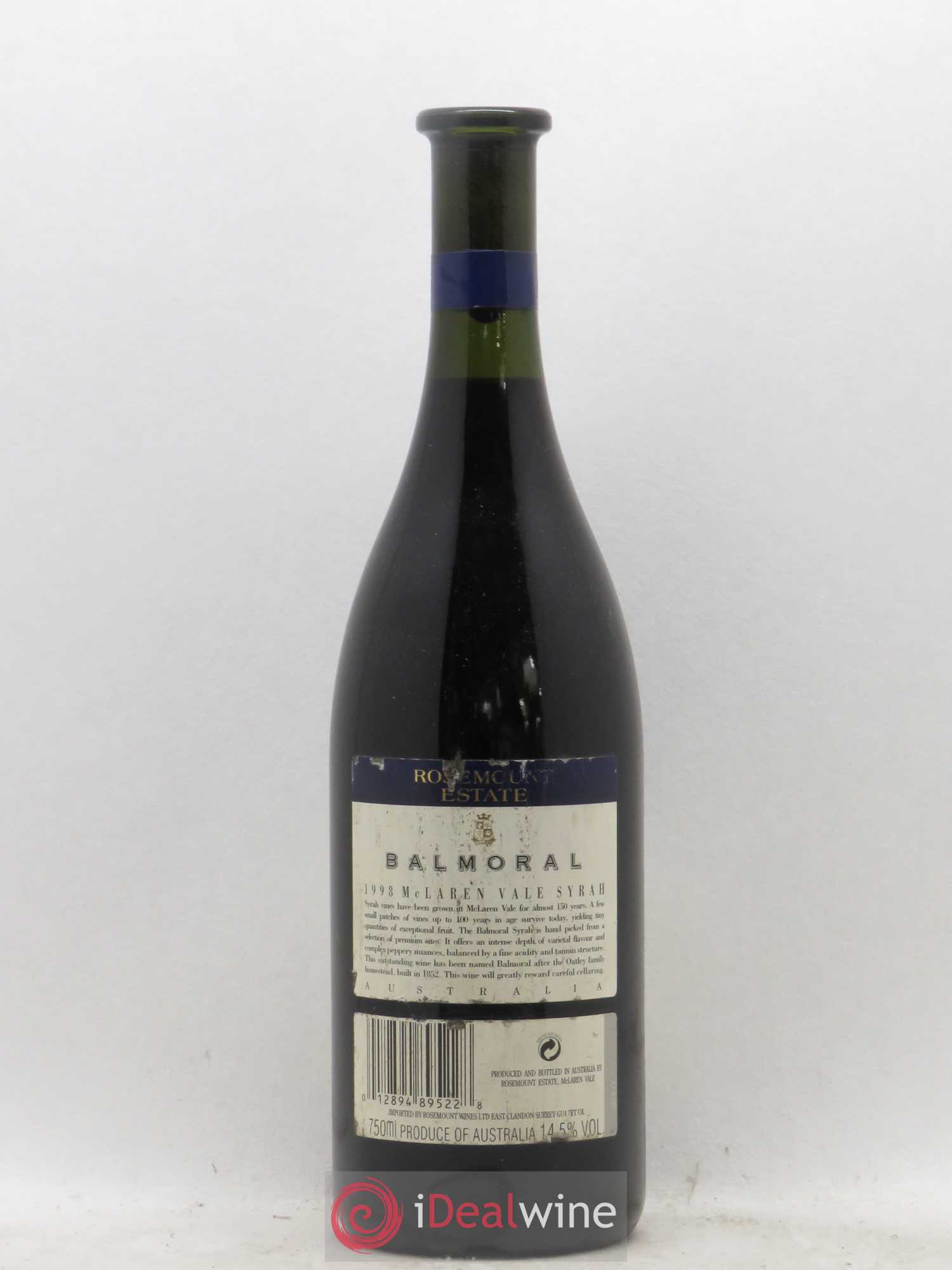 Australie Rosemount Balmoral Syrah (sans prix de réserve) 1998 - Lot de 1 bouteille - 1