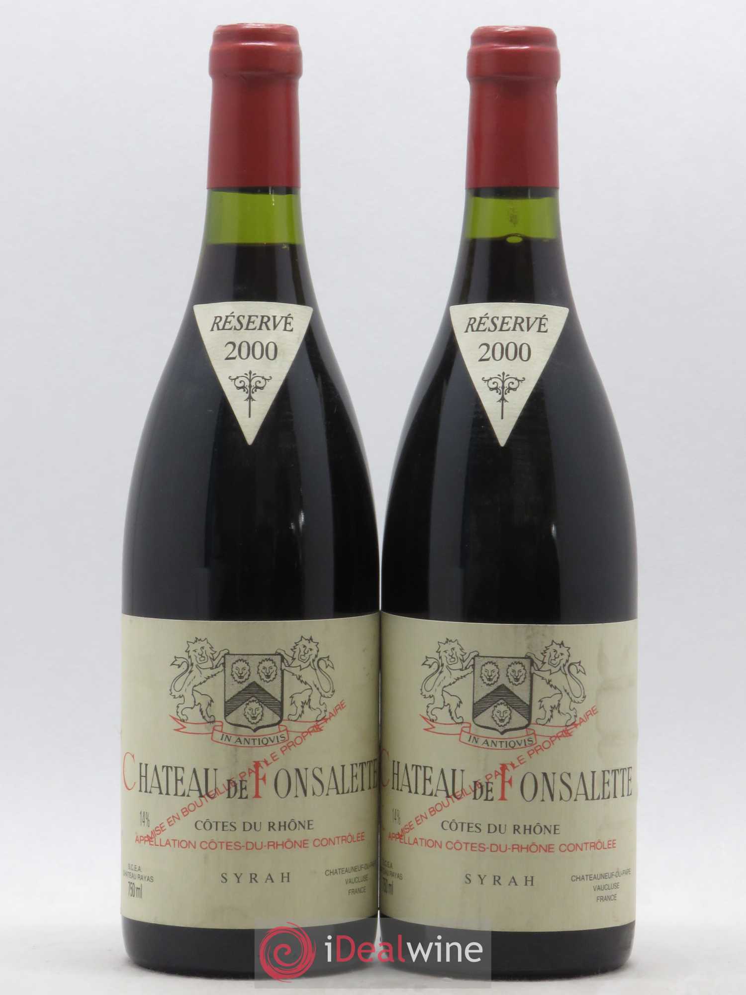 Côtes-du-Rhône Cuvée Syrah Château de Fonsalette 2000 - Lot de 2 bouteilles - 0