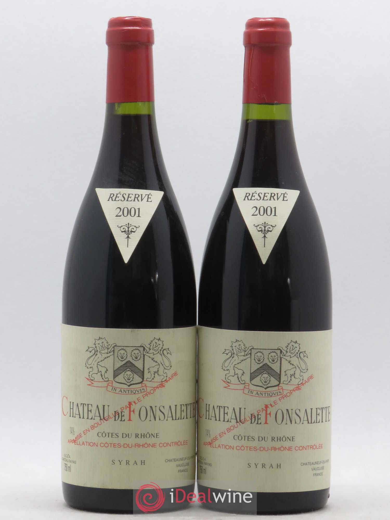 Côtes-du-Rhône Cuvée Syrah Château de Fonsalette 2001 - Lot de 2 bouteilles - 0