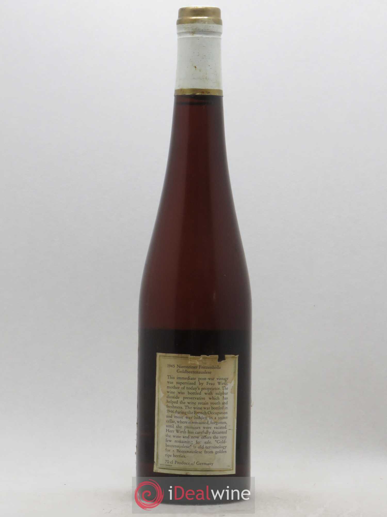 Riesling Rheinhessen Niersteiner Fritzenholle Goldbeerenauslese Weingut Eugen Wirth  1945 - Posten von 1 Flasche - 1