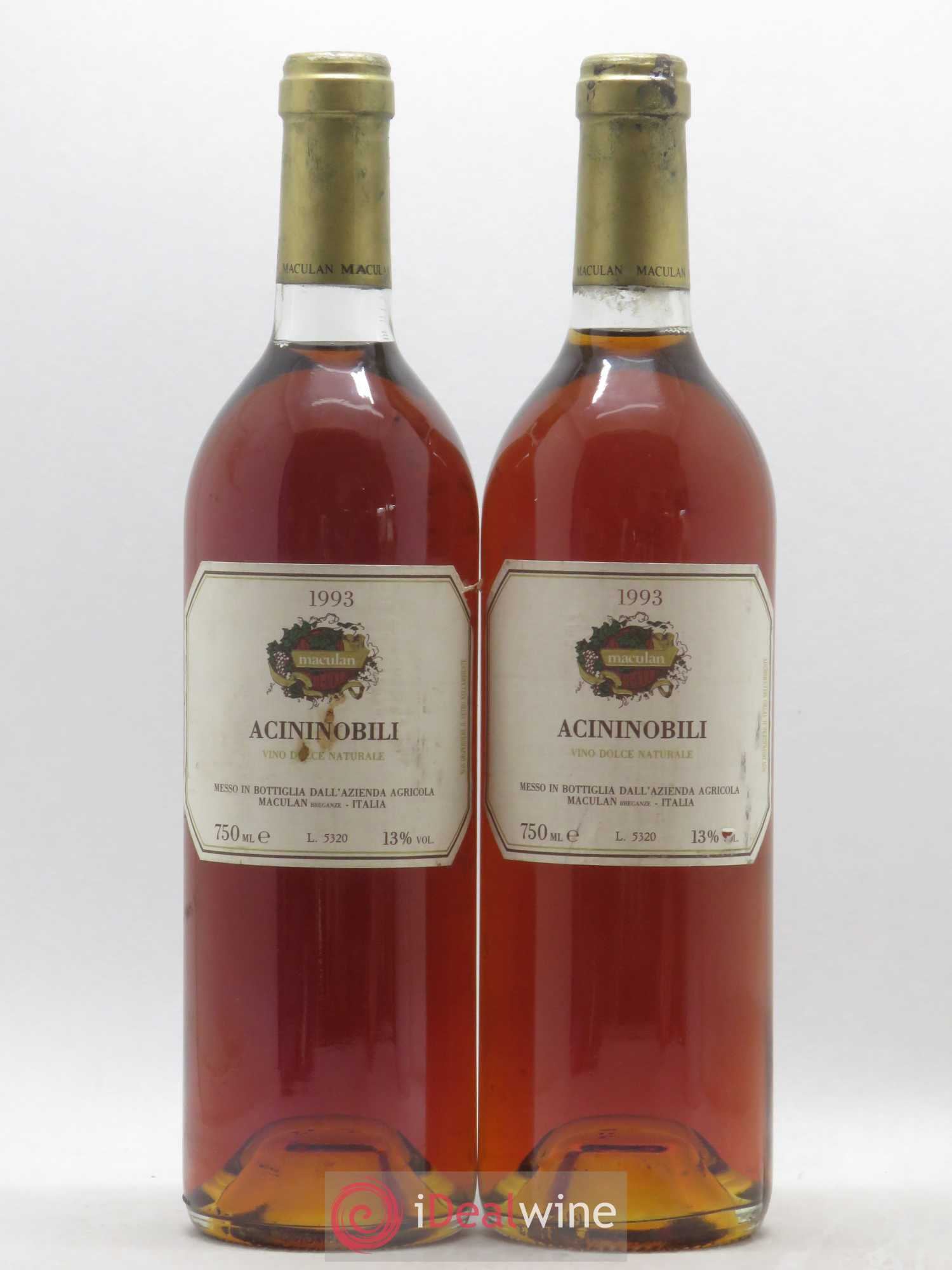 Italie Vino dolce naturale Maculan Acininobili 1993 - Lotto di 2 bottiglie - 0