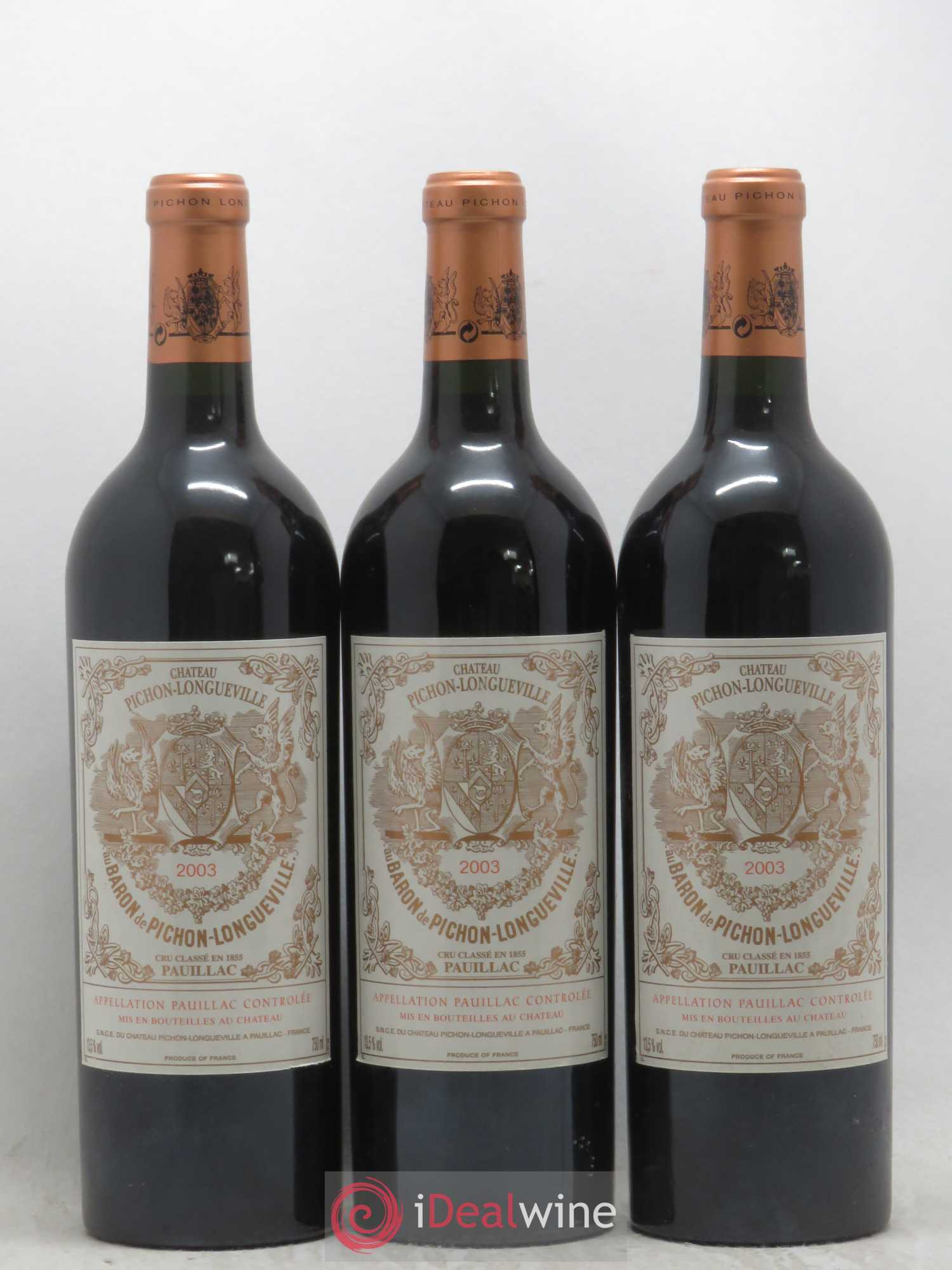 Pichon Longueville Baron 2ème Grand Cru Classé 2003 - Lot de 3 bouteilles - 0