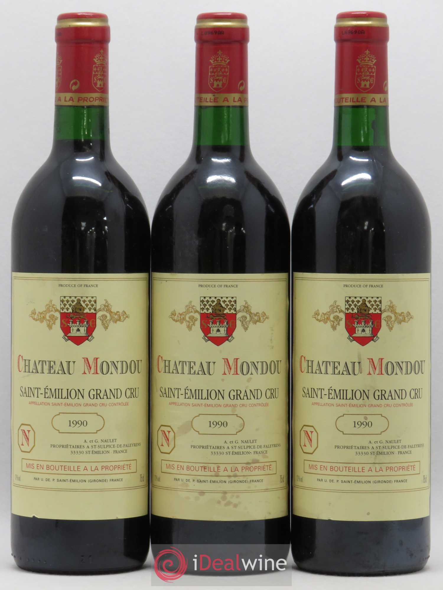 Saint-Émilion Grand Cru Château Mondou 1990 - Lot de 3 bouteilles - 0