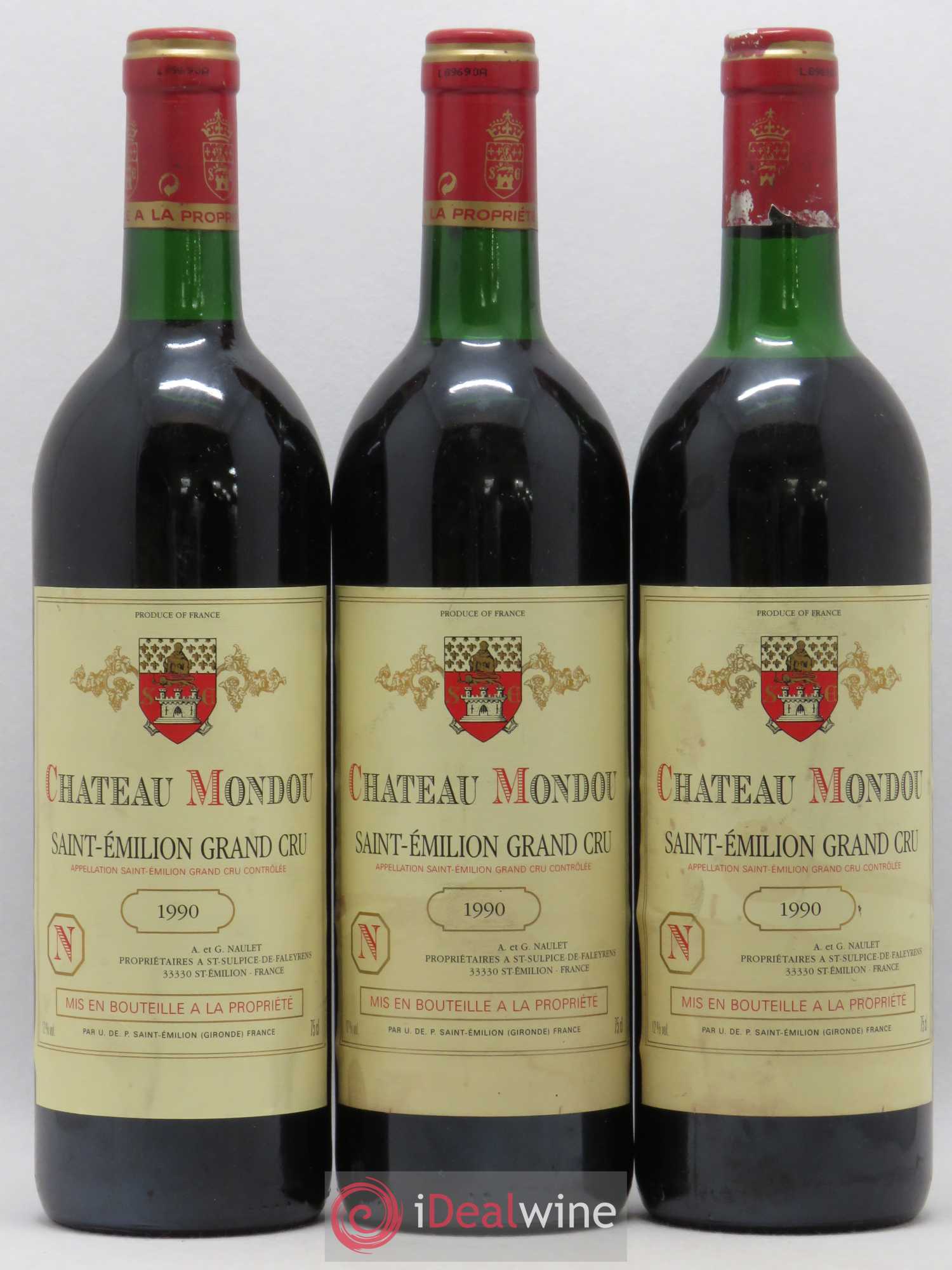 Saint-Émilion Grand Cru Château Mondou 1990 - Lot de 3 bouteilles - 0
