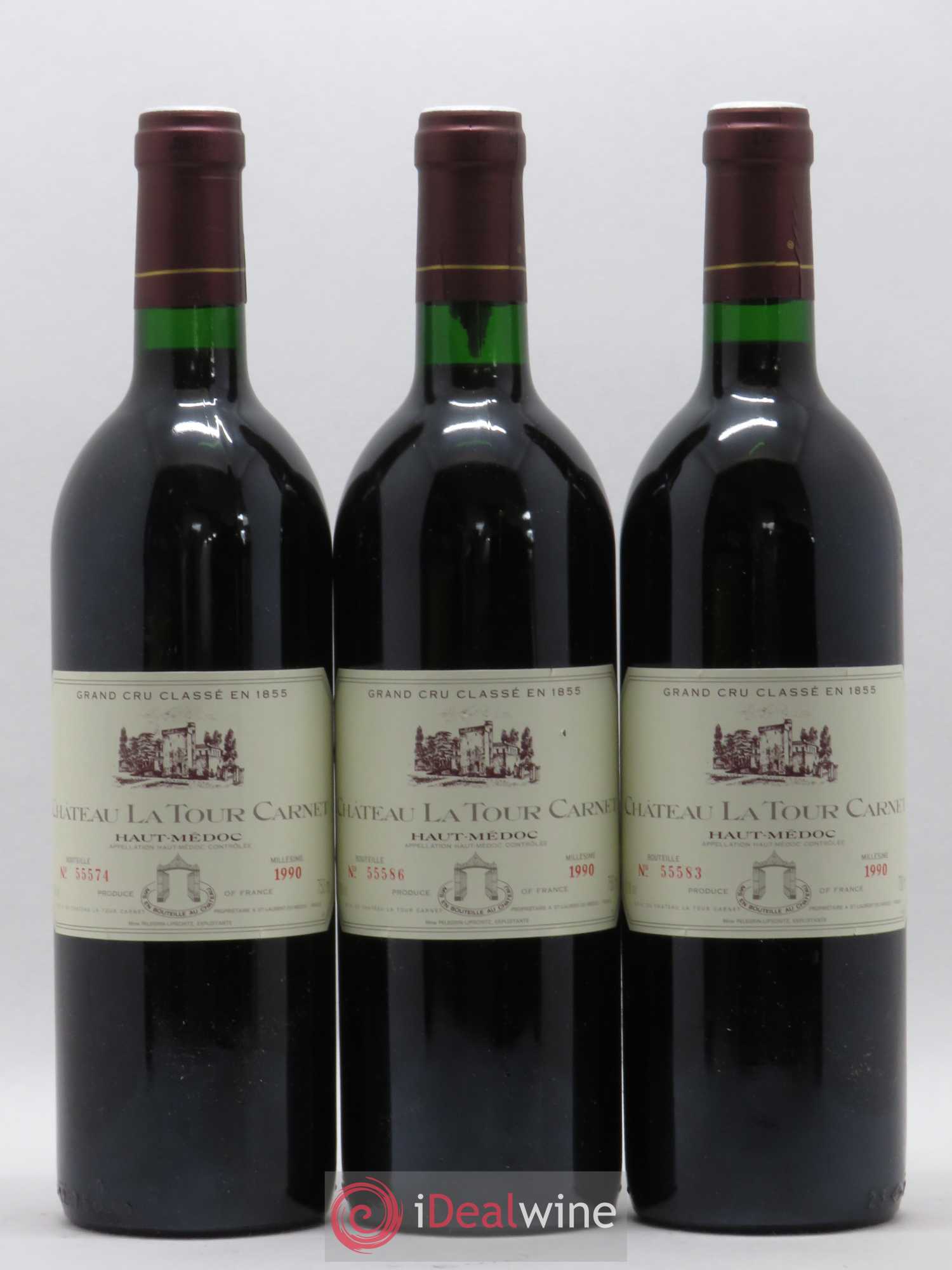 Château la Tour Carnet 4ème Grand Cru Classé 1990 - Lot de 3 bouteilles - 0