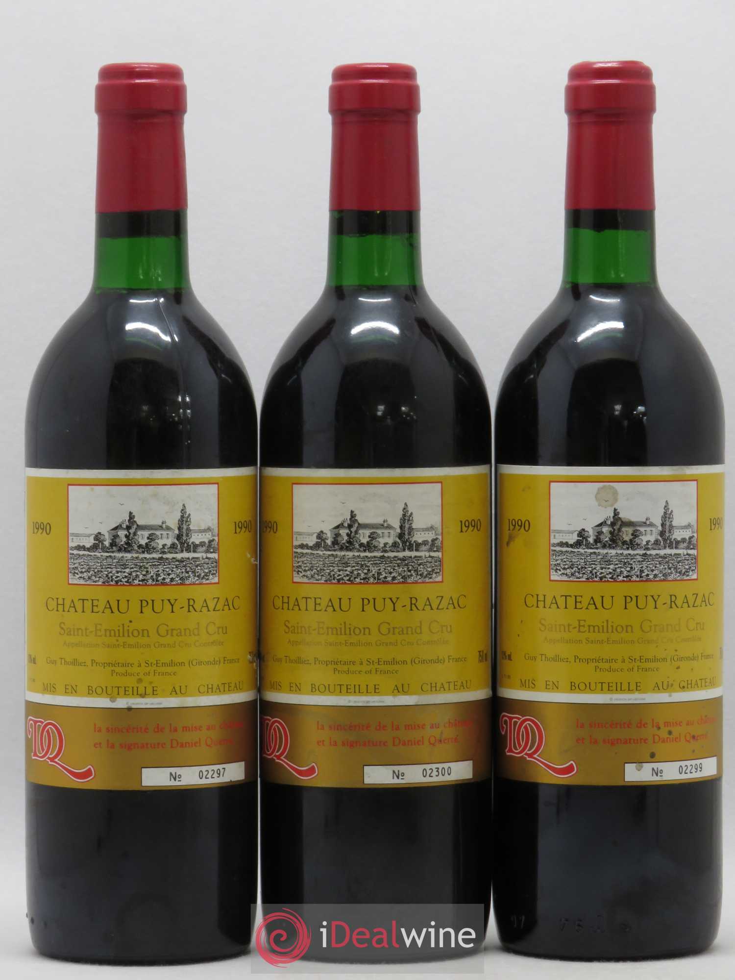 Saint-Émilion Grand Cru Château Puy Razac 1990 - Lot de 3 bouteilles - 0