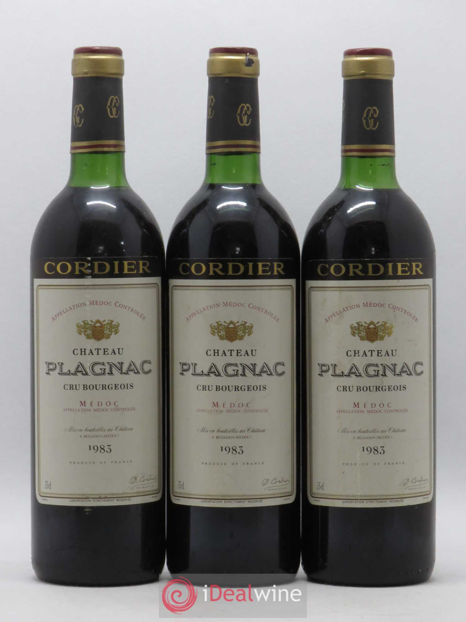 Château Plagnac Cru Bourgeois 1983 - Lot de 3 bouteilles - 0