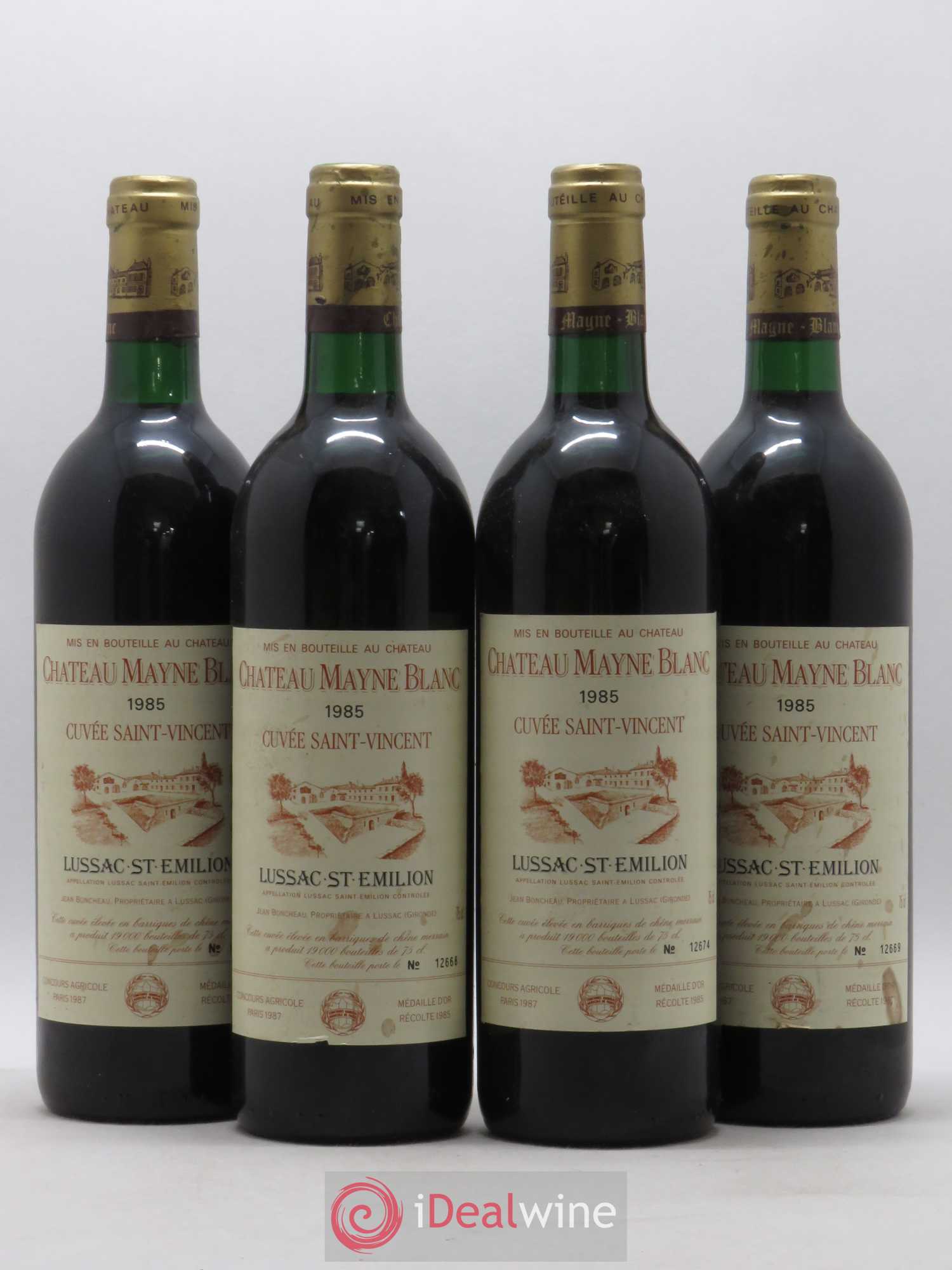 Lussac Saint-Émilion Château Mayne Blanc Cuvée Saint Vincent (sans prix de réserve) 1985 - Posten von 4 Flaschen - 0