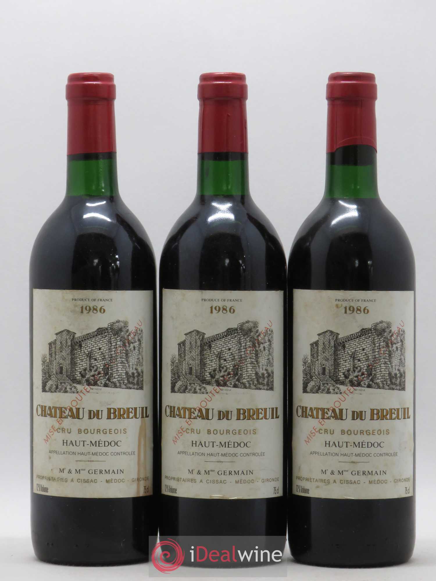 Château du Breuil Cru Bourgeois 1986 - Lot de 3 bouteilles - 0