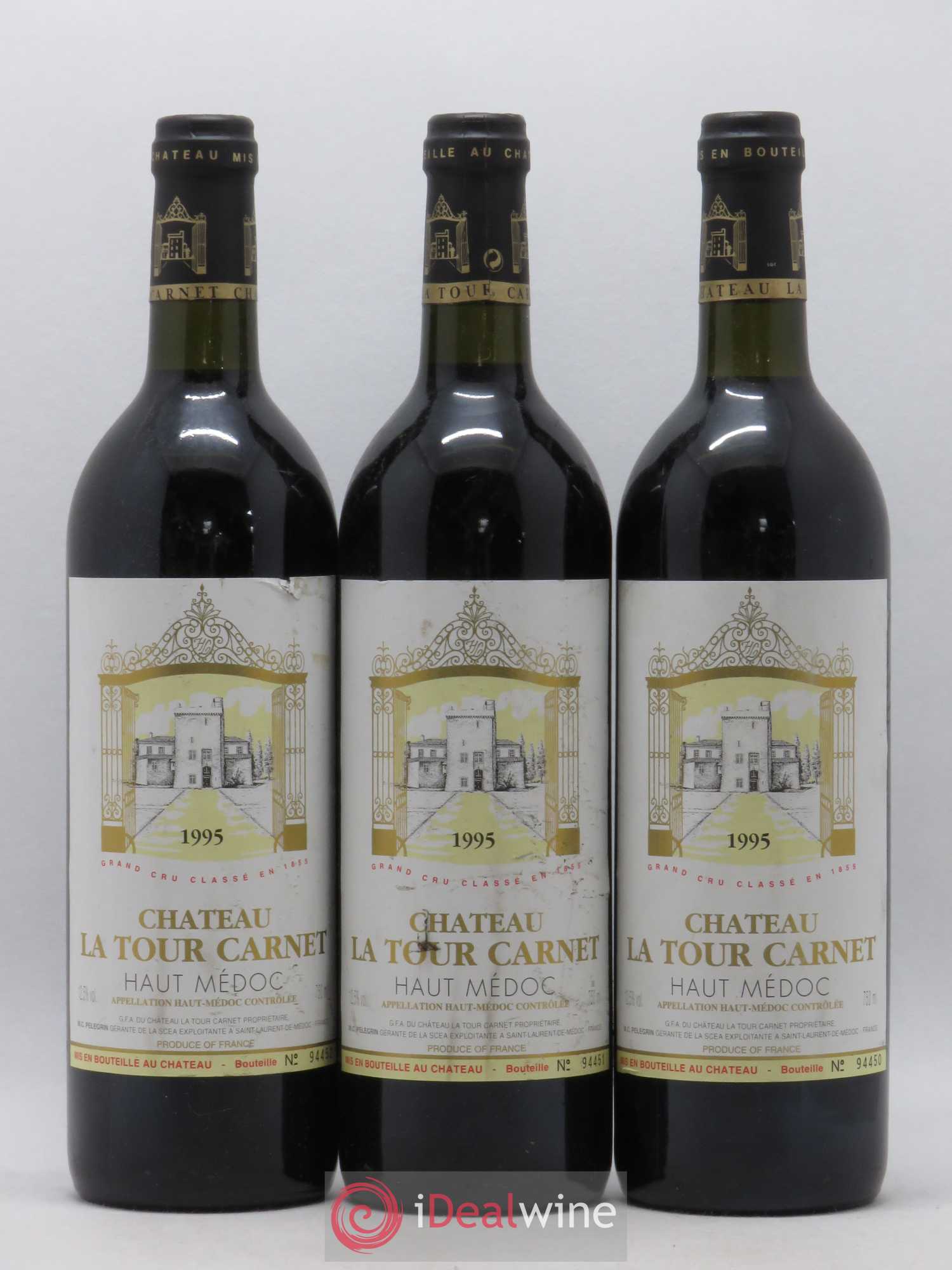 Château la Tour Carnet 4ème Grand Cru Classé 1995 - Lot de 3 bouteilles - 0