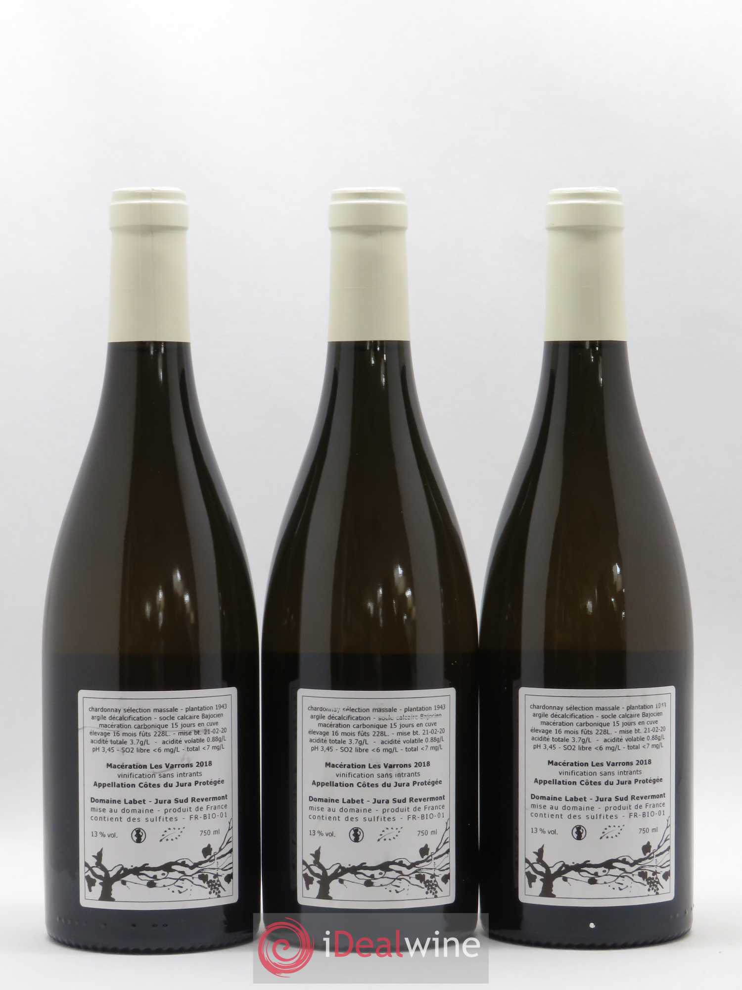 Côtes du Jura Chardonnay Les Varrons Romain - Julien - Charline Labet 2018 - Lot de 3 bouteilles - 1