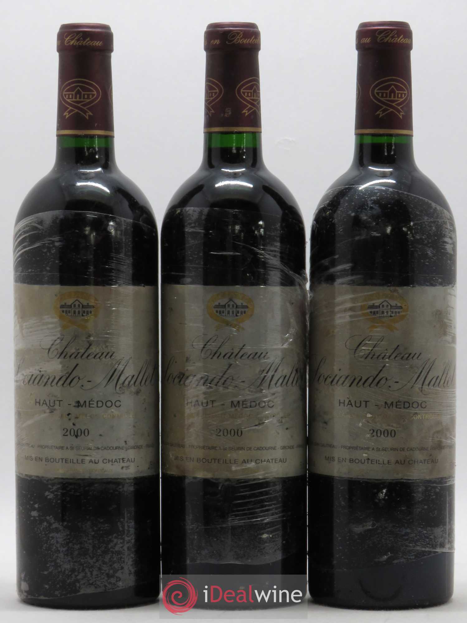 Château Sociando Mallet 2000 - Lot de 3 bouteilles - 0
