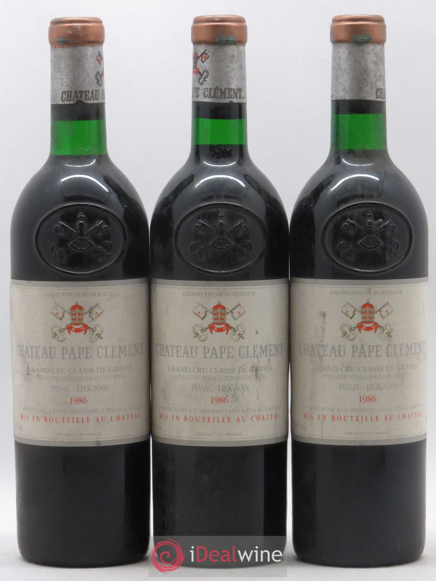 Château Pape Clément Cru Classé de Graves 1986 - Lot de 3 bouteilles - 0