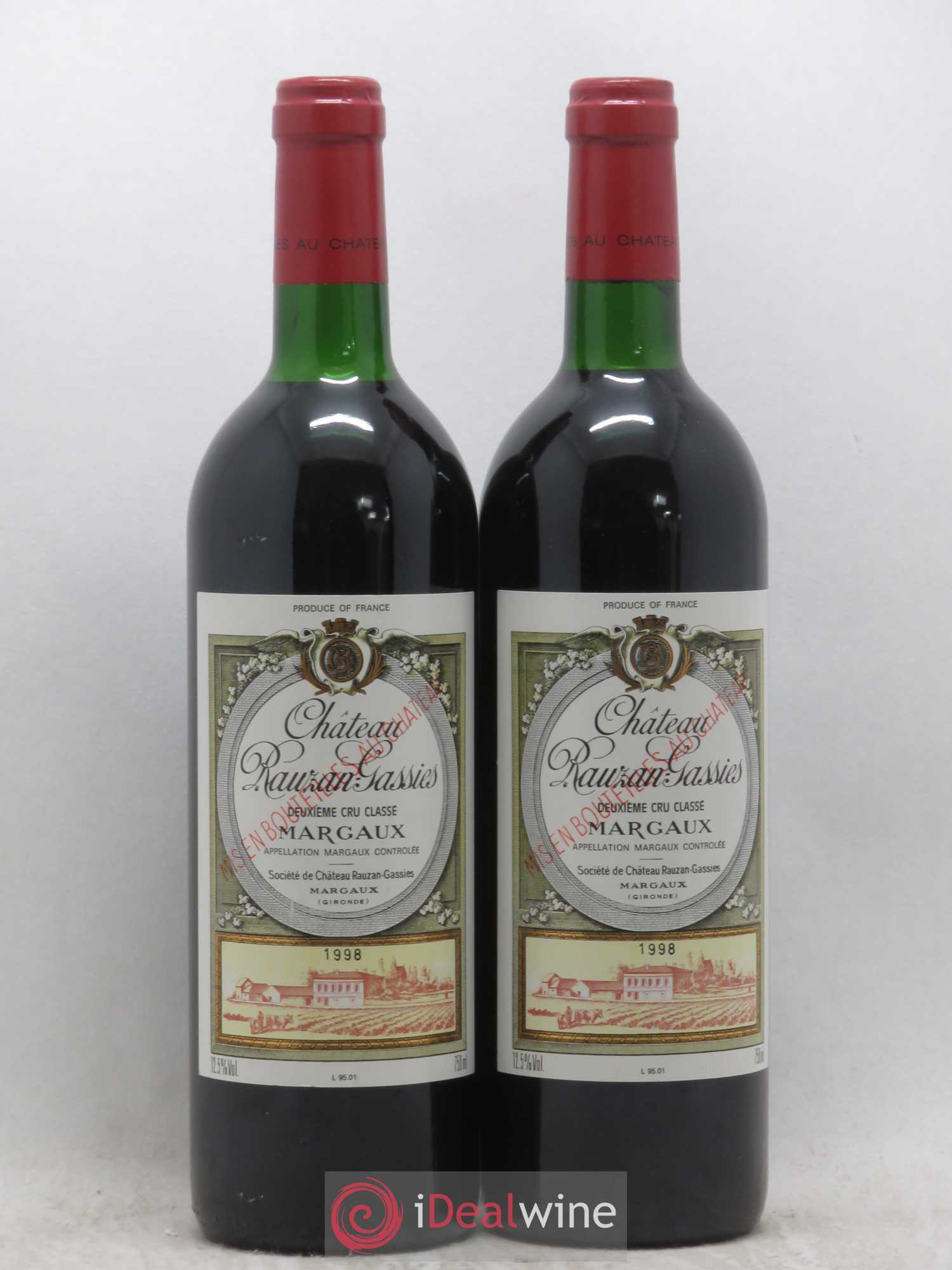 Château Rauzan-Gassies 2ème Grand Cru Classé 1998 - Lot de 2 bouteilles - 0