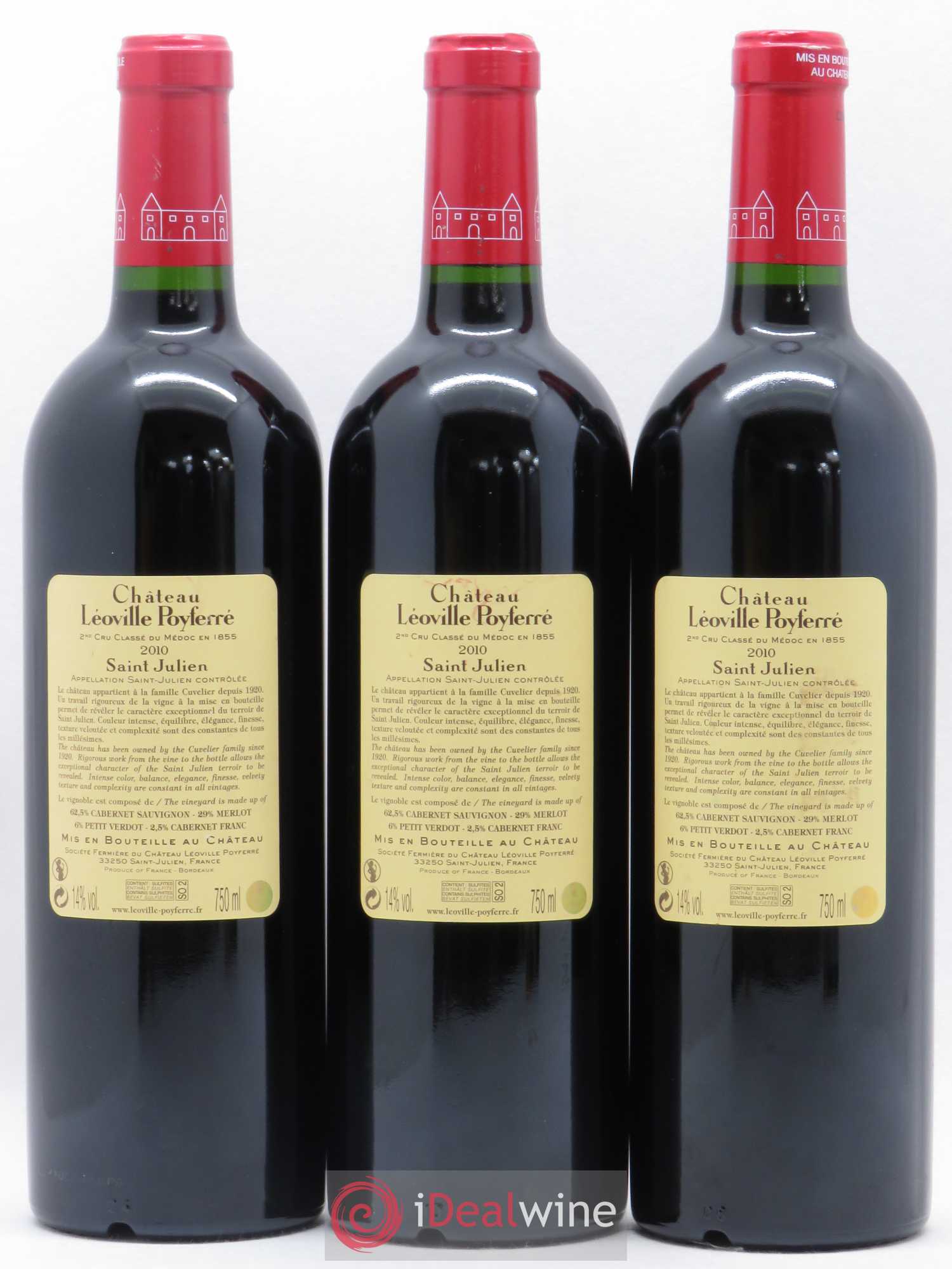 Château Léoville Poyferré 2ème Grand Cru Classé 2010 - Lot de 3 bouteilles - 1